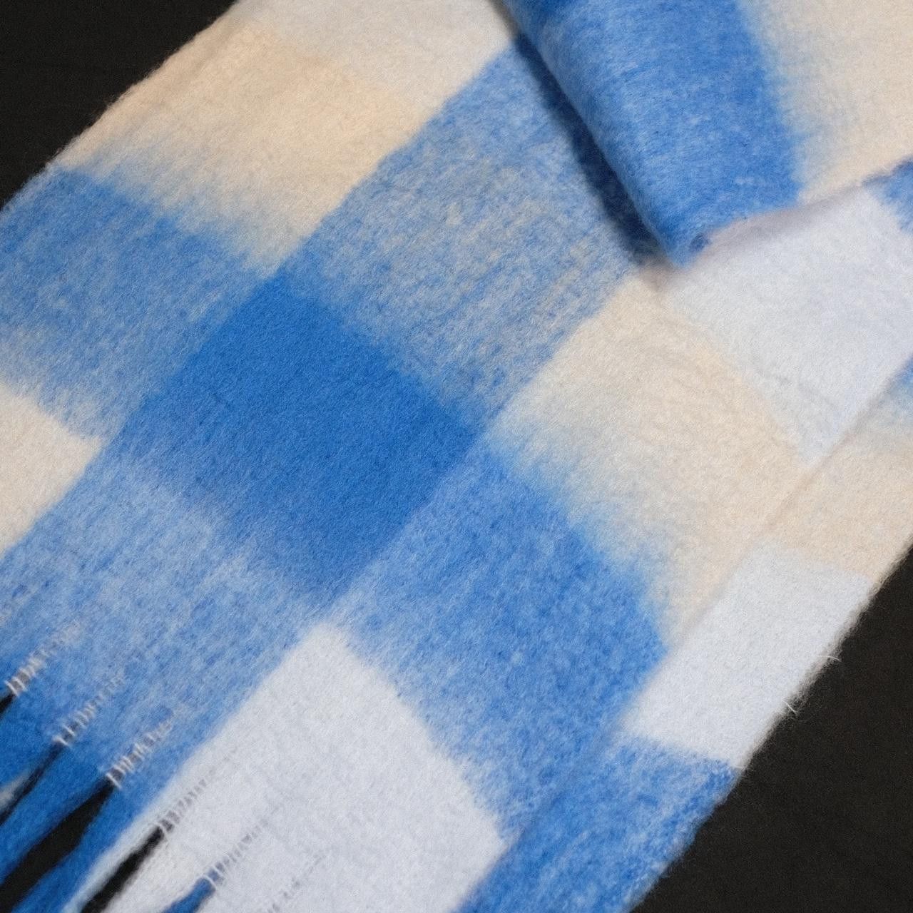 Japanese Brand Rare Vtg Mohair Checked Scarf Blue OS Size ONE SIZE - 7 Thumbnail