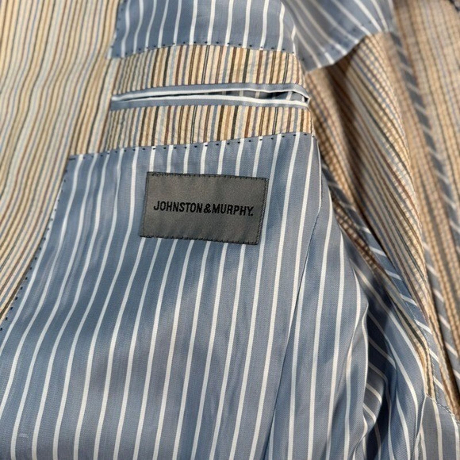 Johnston & Murphy Johnston Murphy Mens Striped Seersucker Blazer Jacket Size M Size 38R - 6 Thumbnail