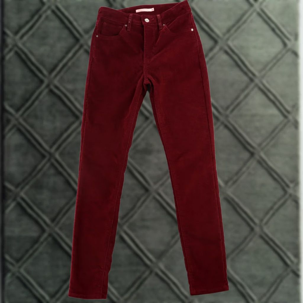 Levi's Levis 721 Skinny Jeans Women Size 26 High Rise Corduroy Burgundy Zipper Size 26" / US 2 / IT 38 - 1 Thumbnail