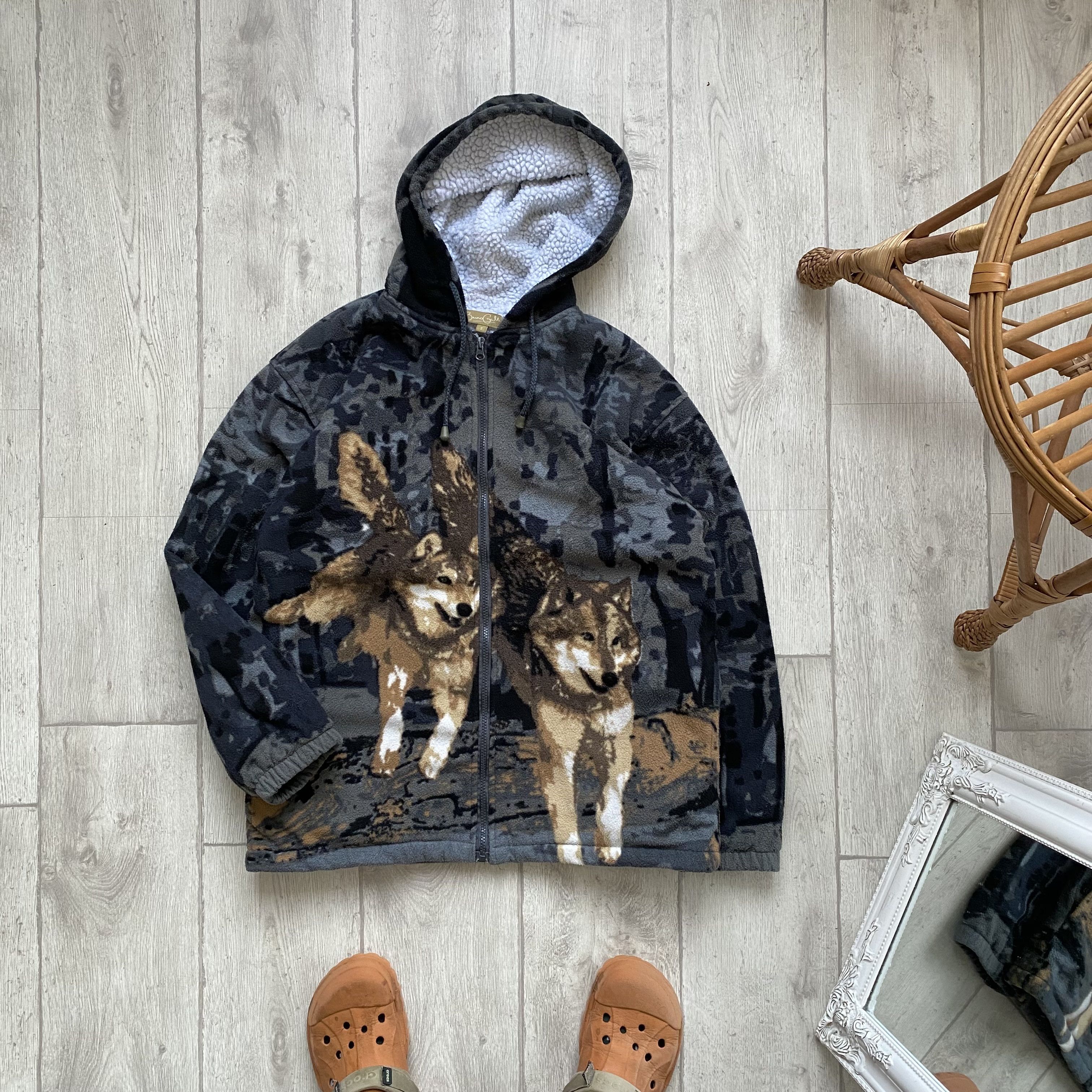 Polartec 🐺Vintage 90s Wolf Fleece Over Print Animals Sherpa Jacket Size US S / EU 44-46 / 1 - 1 Thumbnail