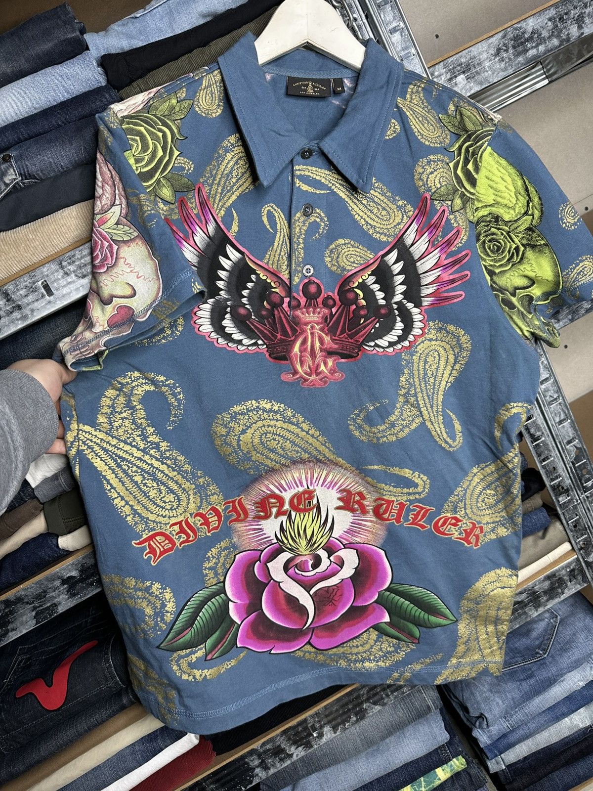 Christian Audigier Christian Audigier Graphic Polo Shirt Tattoo Skull Rose Size US M / EU 48-50 / 2 - 3 Thumbnail