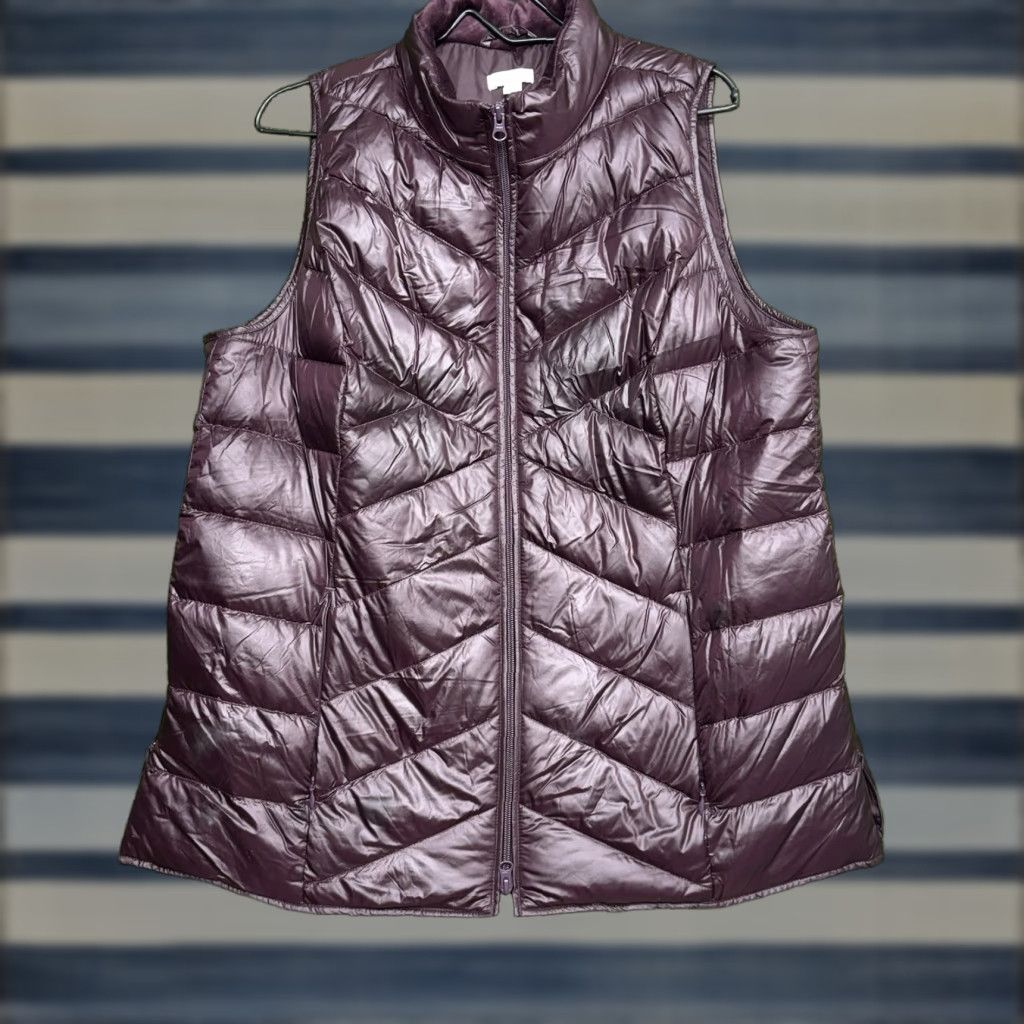 J. Jill J.Jill Down Puffer Vest Womens Large Petite Full Zip Hooded Quilted Purple Size L / US 10 / IT 46 - 1 Thumbnail