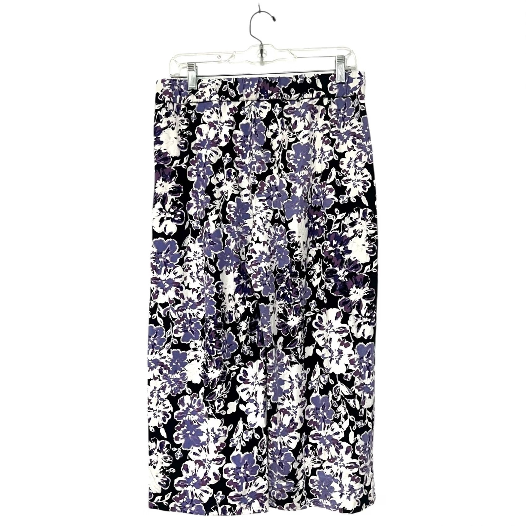 J. Jill J.Jill Wearever Collection Wide Leg Cropped Floral Pants Purple White S Women Regular Rayon Pull On Size 28" / US 6 / IT 42 - 5 Thumbnail