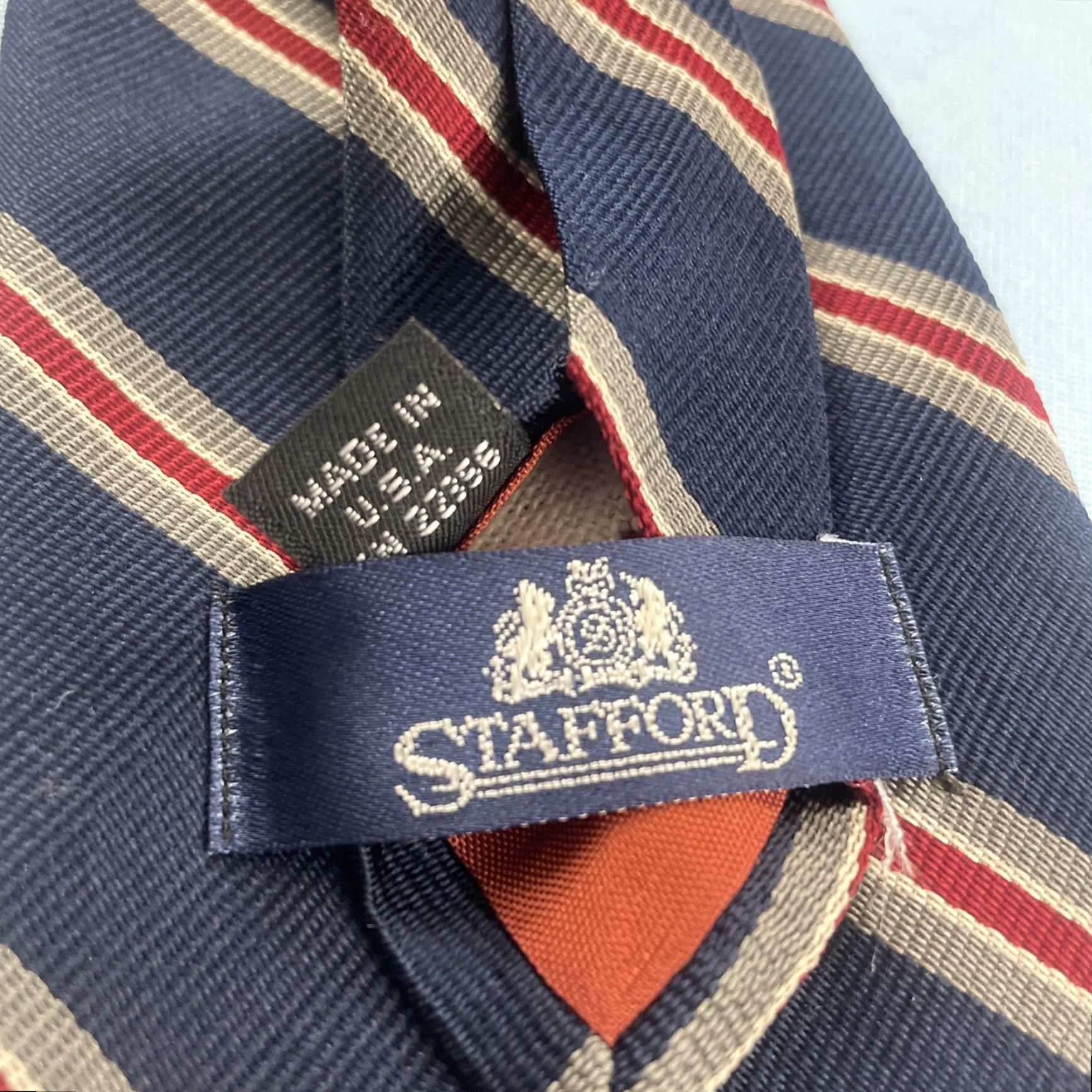 Stafford VINTAGE Stafford Silk Wide Striped Necktie 90s Men Repp Blue Red Silver Gray Read 4x58 Tie Size ONE SIZE - 4 Thumbnail