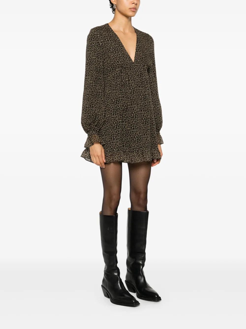 Saint Laurent Paris o1y0126 Mini Dress in Brown/Beige Size M / US 6-8 / IT 42-44 - 3 Thumbnail