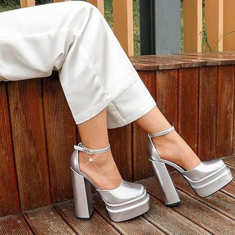 Other Merumote Women's 10 Disco Silver 6.5" Platform Heels Size US 10 / IT 40 - 6 Thumbnail