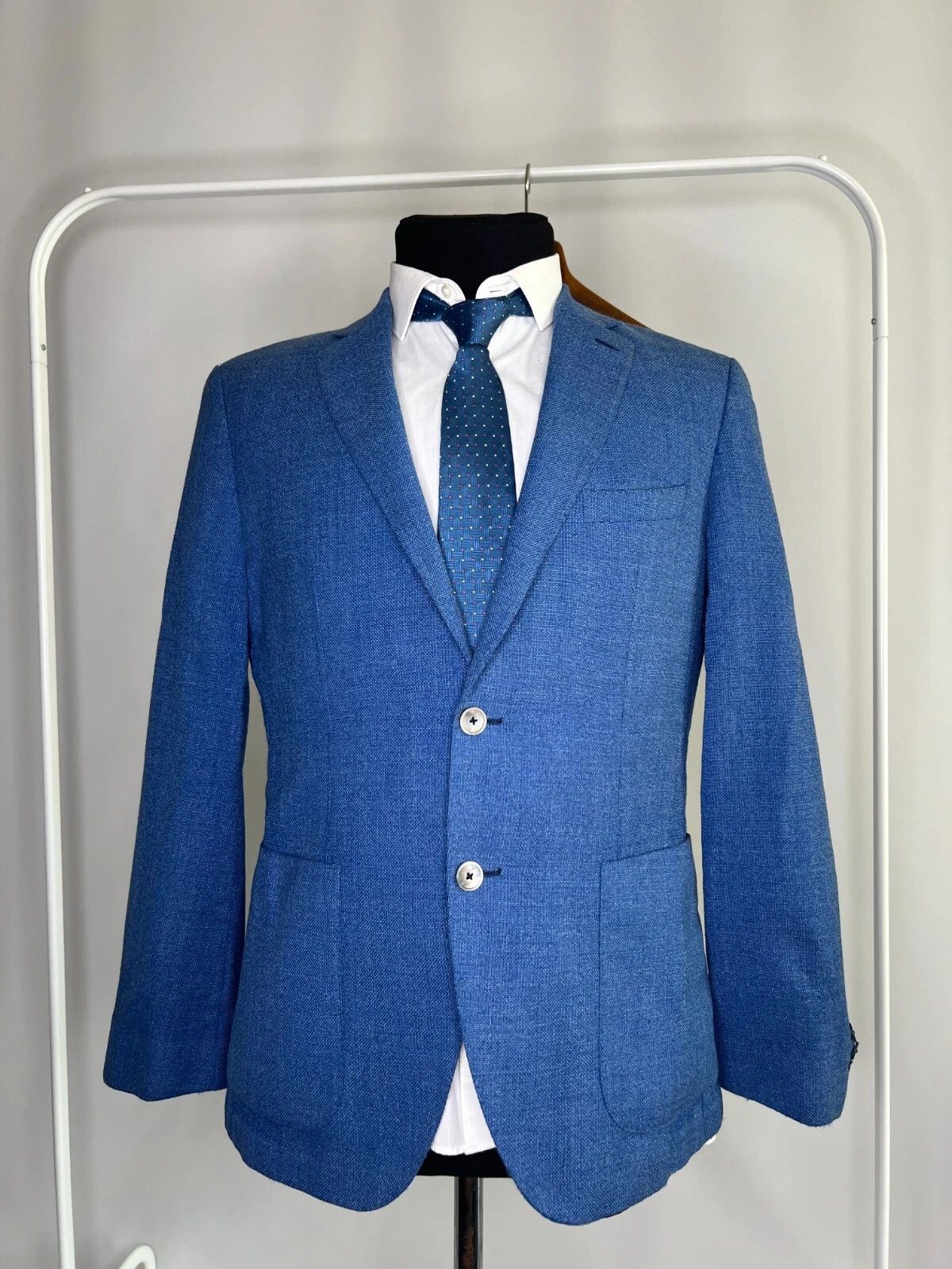 Hugo Boss Hugo Boss Reda Blue Half-Lined Super 110 Wool Blazer Size 40R - 2 Thumbnail