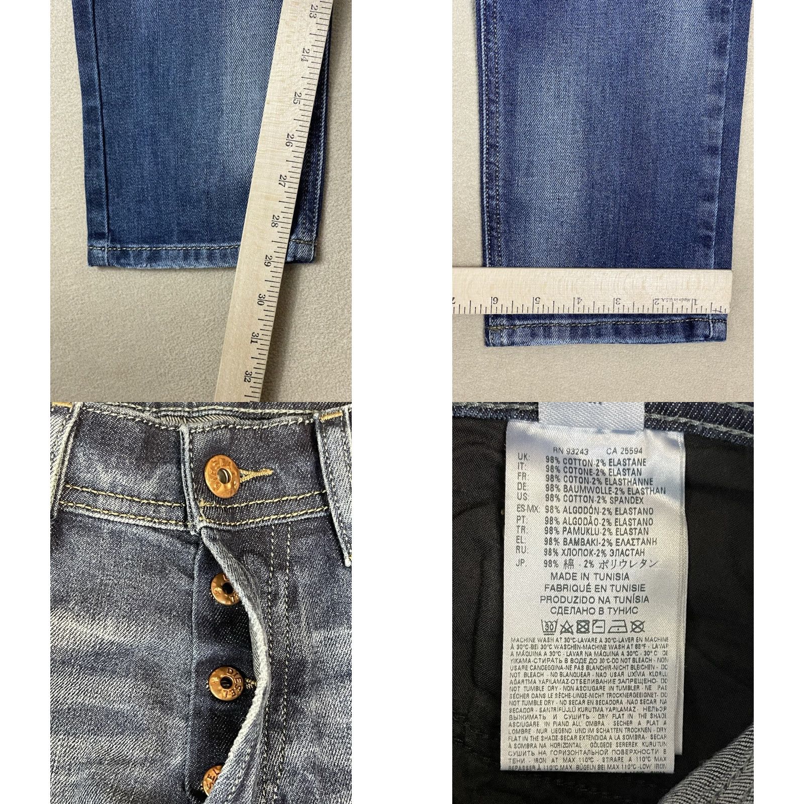 Diesel Diesel Jeans Mens 27x30 Blue Tepphar Slim Carrot Button Fly Distressed Denim Size US 27 - 8 Thumbnail
