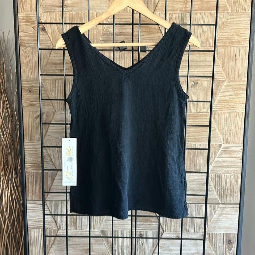 Designer Cecilia Nathal Womens Tank Top Small Black Cotton Boho Size S / US 4 / IT 40 - 3 Thumbnail