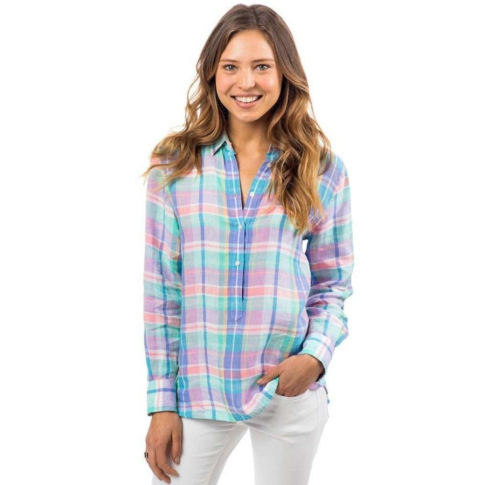 Southern Tide Southern Tide Coastal Madras Linen Hadley Popover Prism Pink Size S / US 4 / IT 40 - 1 Thumbnail