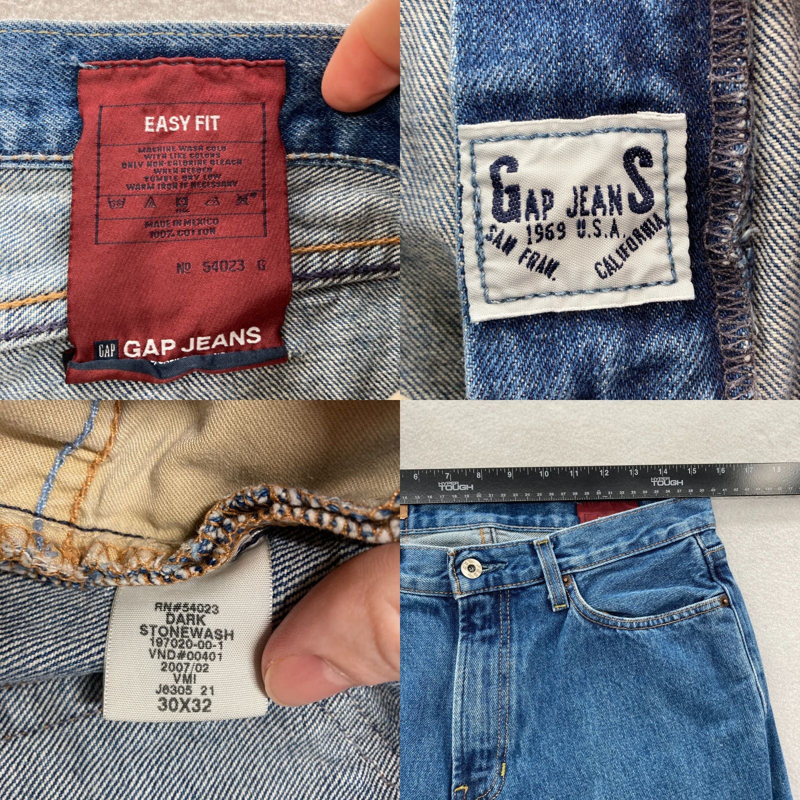 Gap VINTAGE Gap 1969 Jeans Mens 30x32 Straight Leg Dark Stone Wash Blue Denim Y2K Size US 30 / EU 46 - 8 Thumbnail