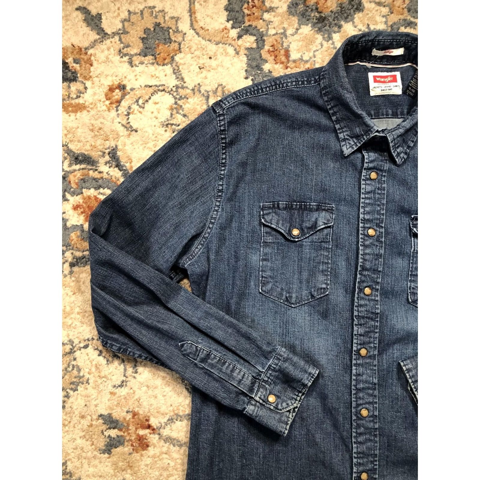 Wrangler VINTAGE Wrangler Shirt Mens XL Blue Denim Western Snap Front Long Sleeve Indigo Size US XL / EU 56 / 4 - 3 Thumbnail