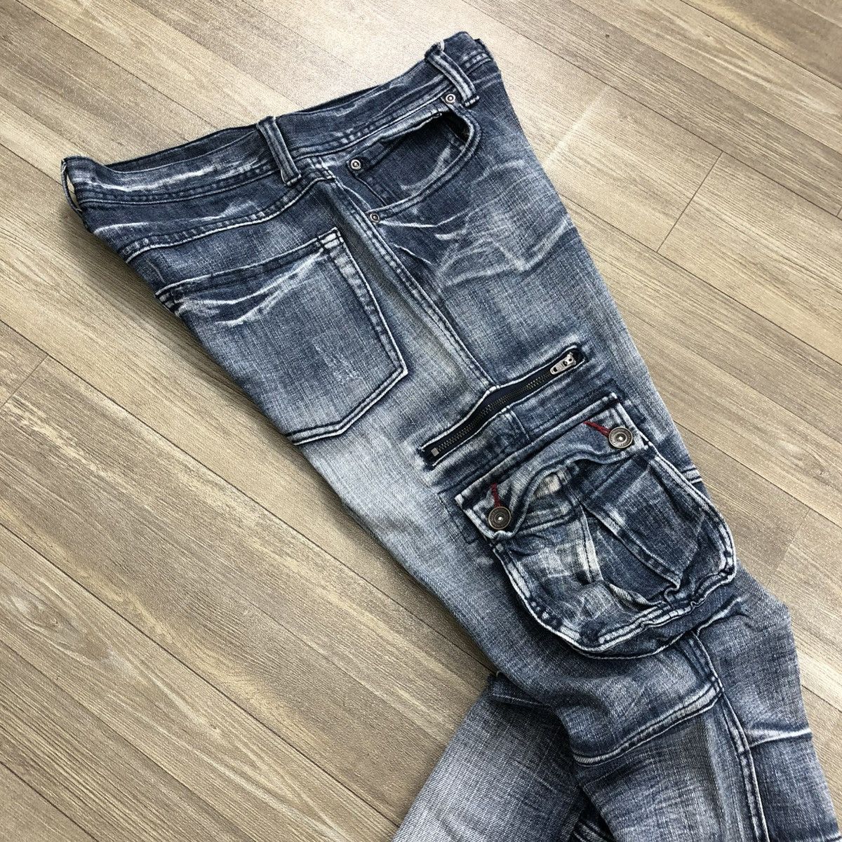 If Six Was Nine × In The Attic × Le Grande Bleu (L.G.B.) 2000s In The Attic Homme Distressed Bondage Cargo Jeans Y2K Size US 28 / EU 44 - 15 Thumbnail