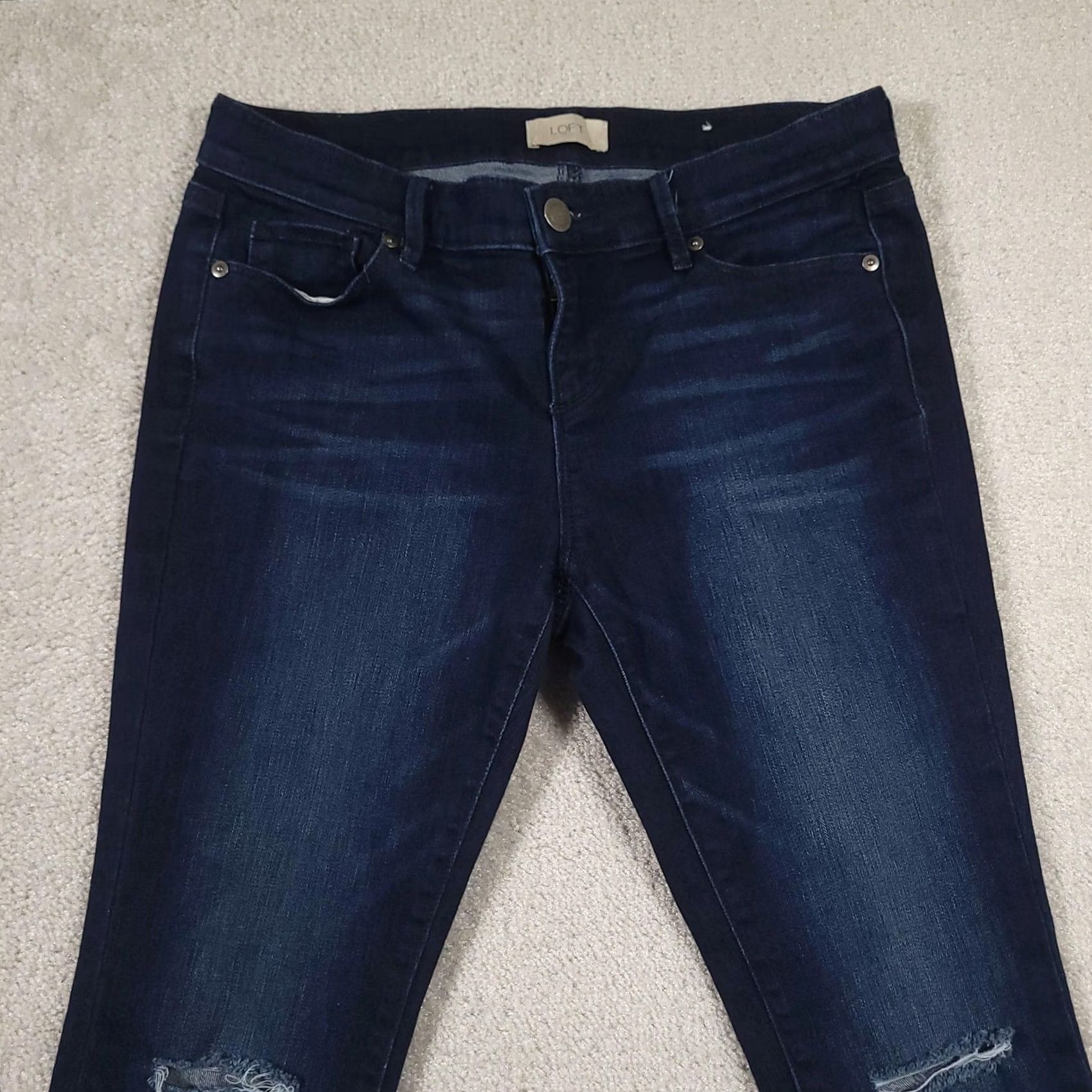 Loft LOFT Outlet Jeans Womens 4 Dark Wash Blue Modern Skinny Distressed Raw Hem Denim Jeans Womens 4 Dark Wash Blue Distressed Raw Hem Denim Size 27" / US 4 / IT 40 - 3 Thumbnail