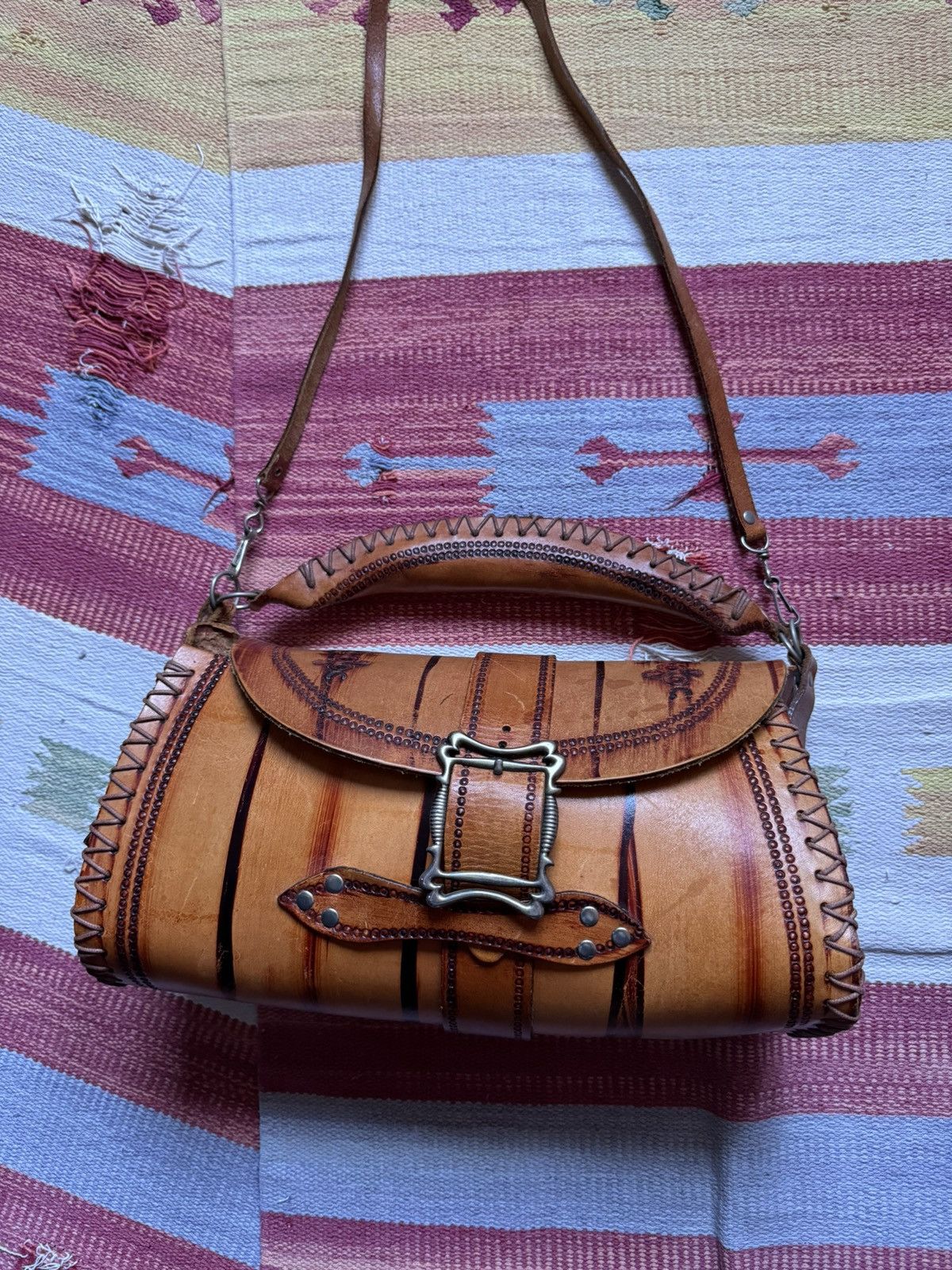 Genuine Leather Vintage 90’s Navajo Style Genuine Leather Mexicana Bag Size ONE SIZE - 3 Thumbnail