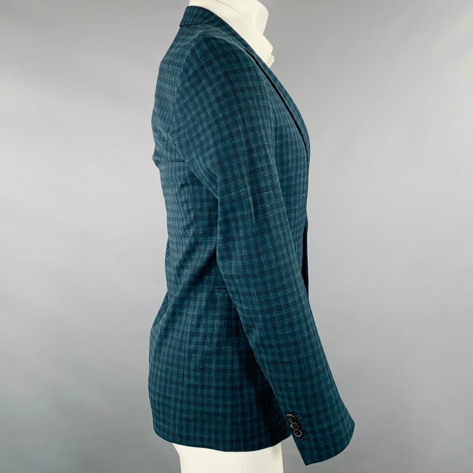 Paul Smith Size 36 Green Navy Checkered Wool Linen Sport Coat Size 36R - 3 Thumbnail