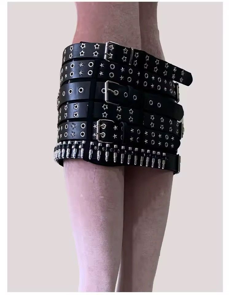 Other Gothic Designer Punk PU Leather Rivet Mini Skirt Size 27" / US 4 / IT 40 - 2 Thumbnail