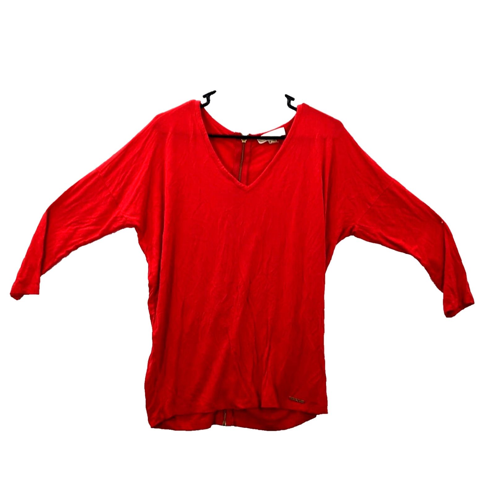 Michael Kors Michael Kors Womens Red Lightweight Long Sleeve T-Shirt Back Zip V-Neck Sz Small Size S / US 4 / IT 40 - 2 Thumbnail