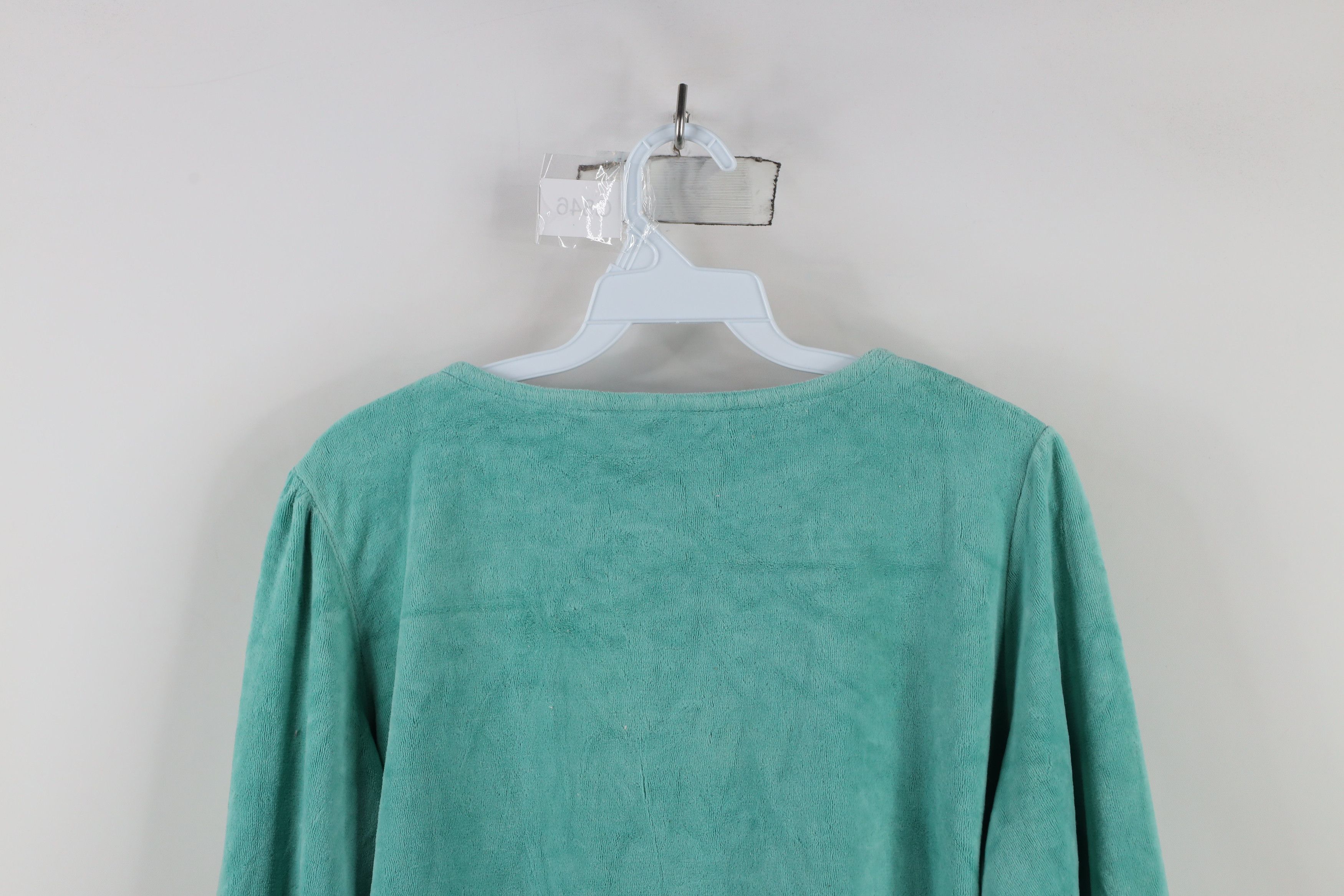 Vintage Vintage 70s Streetwear Blank Velour Sweater Teal USA Size L / US 10 / IT 46 - 11 Thumbnail
