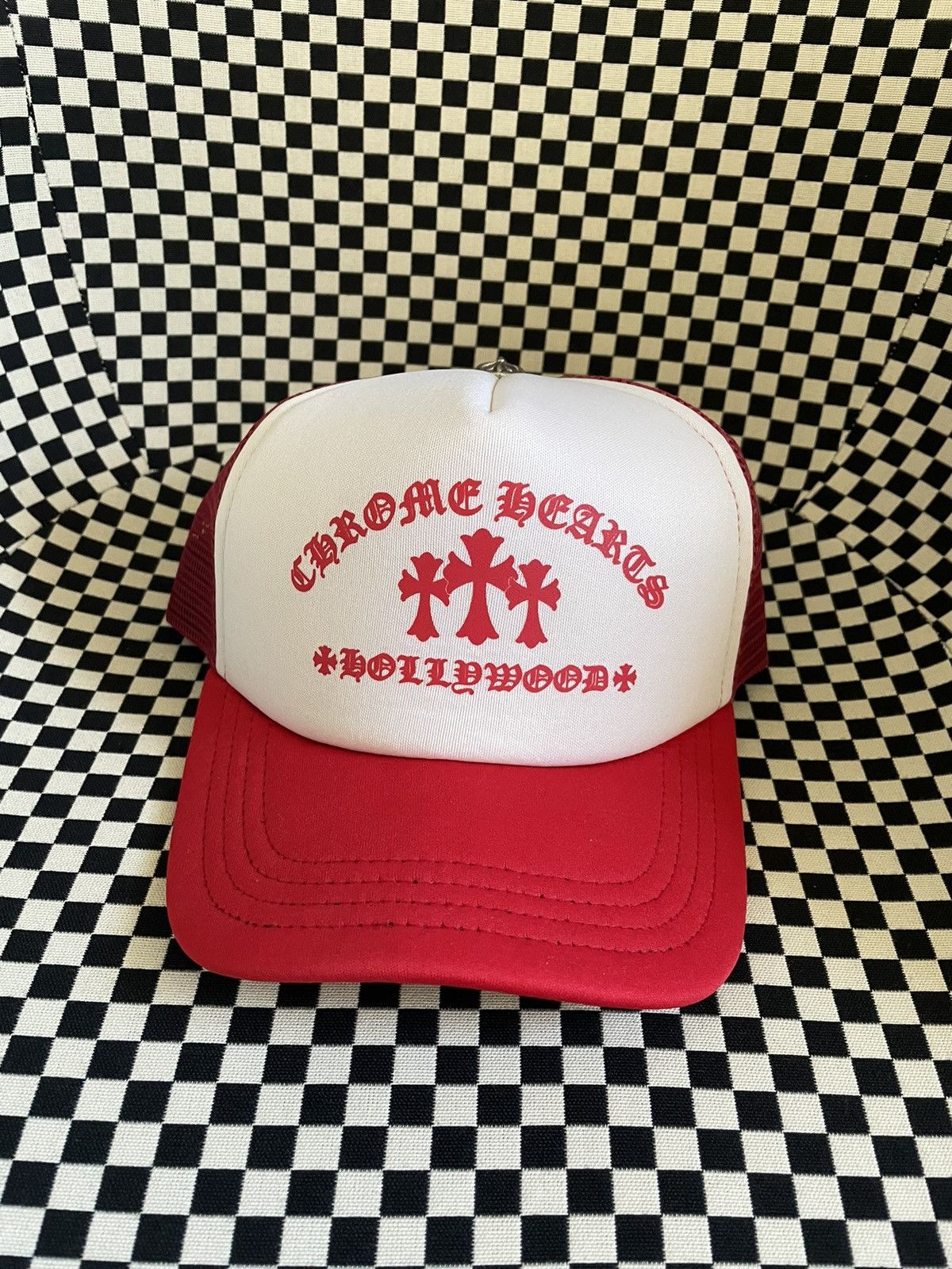 Casquette Trucker Chrome Hearts - Motif Cœur, Rouge Et Blanc, Taille Unique Ajustable