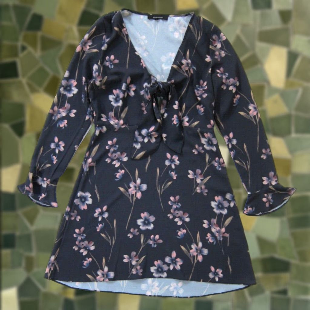 Vintage Olivaceous Dress Women Blue Pink Floral Long Sleeve V-Neck Fit Flare Empire M Size M / US 6-8 / IT 42-44 - 1 Thumbnail