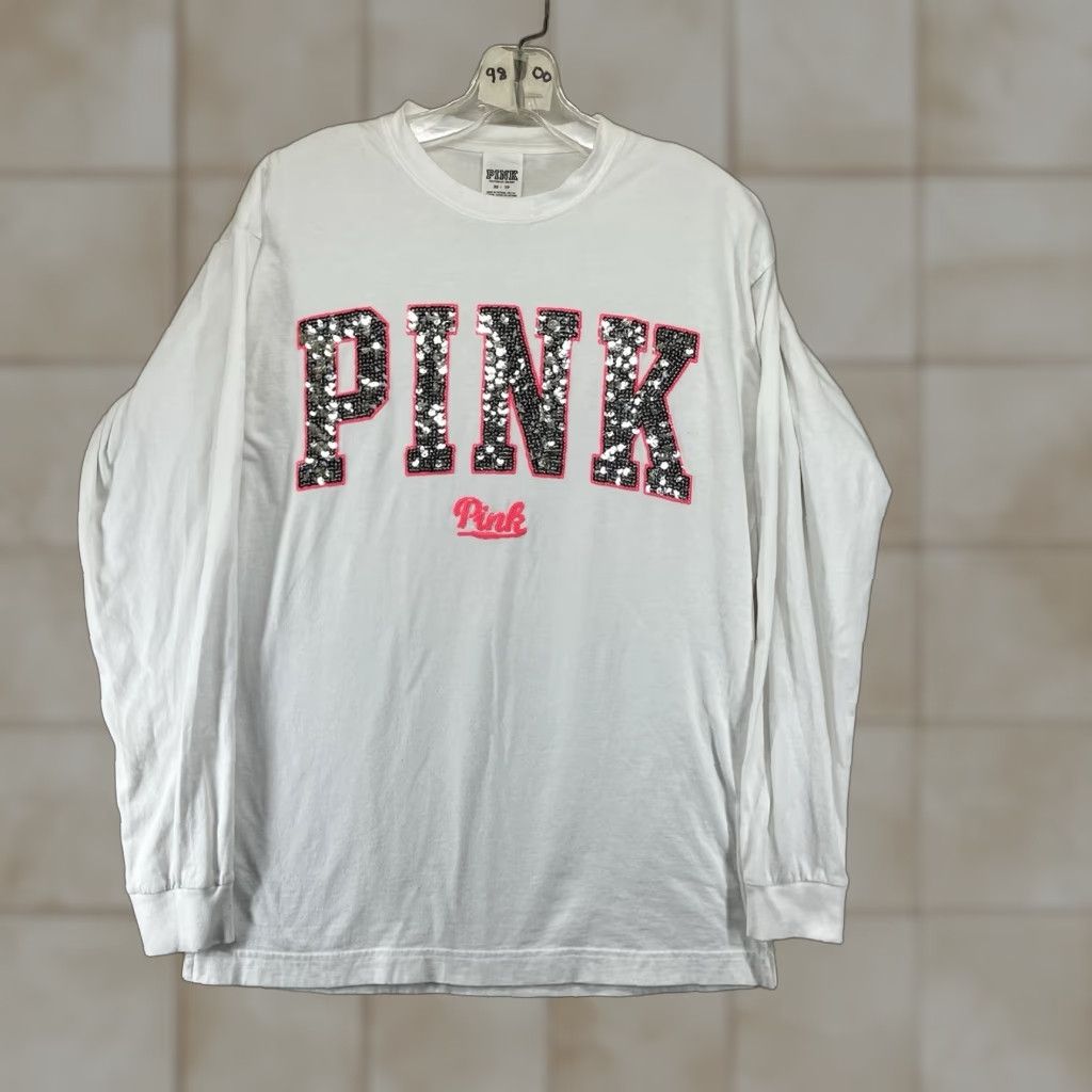 Pinko Pink Women’s Sequin Long Sleeve Shirt Small Bright Pink & Sliver 2015 y2k Cotton Size S / US 4 / IT 40 - 1 Thumbnail