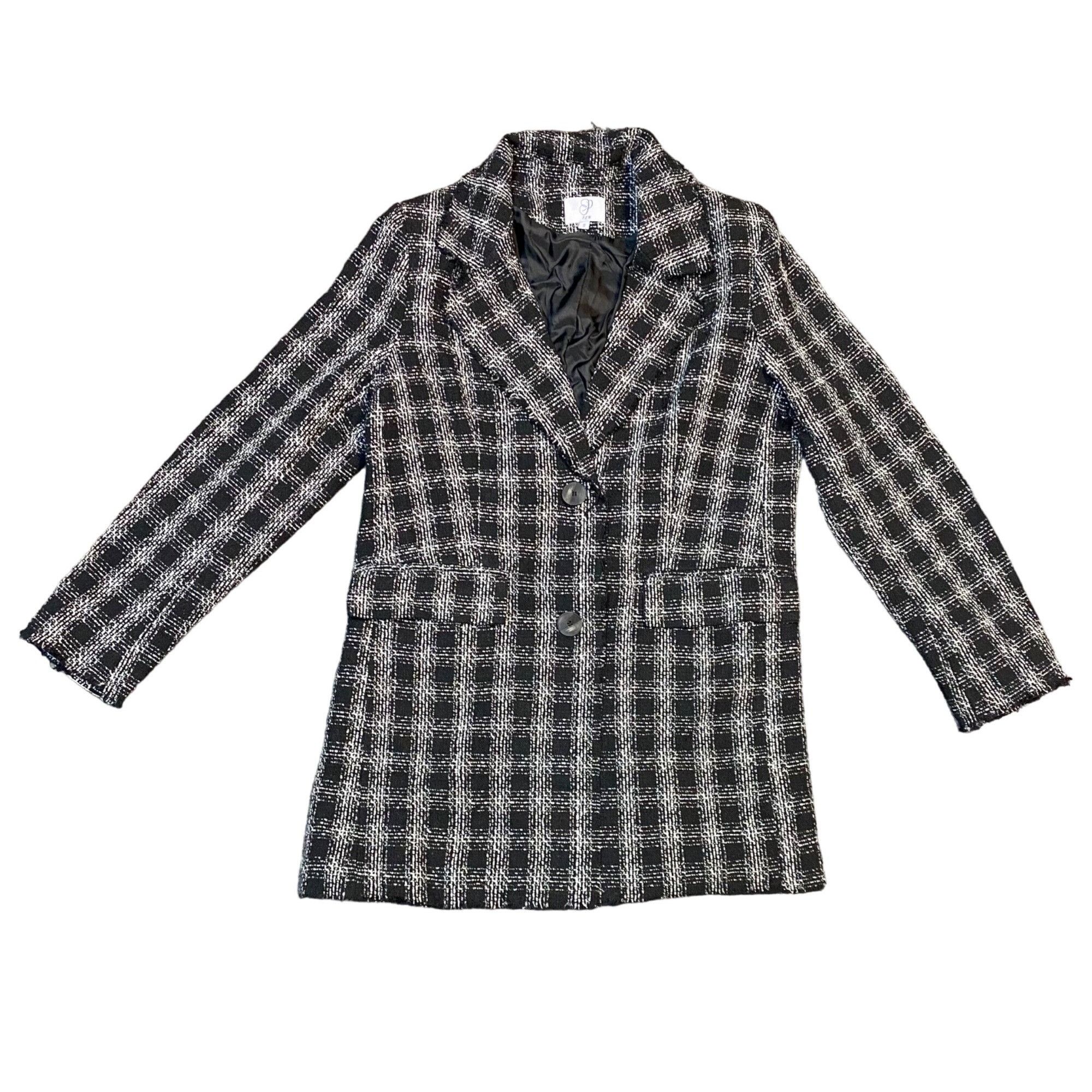 PLM Women’s Black Plaid Tweed Coat Jacket Size M New