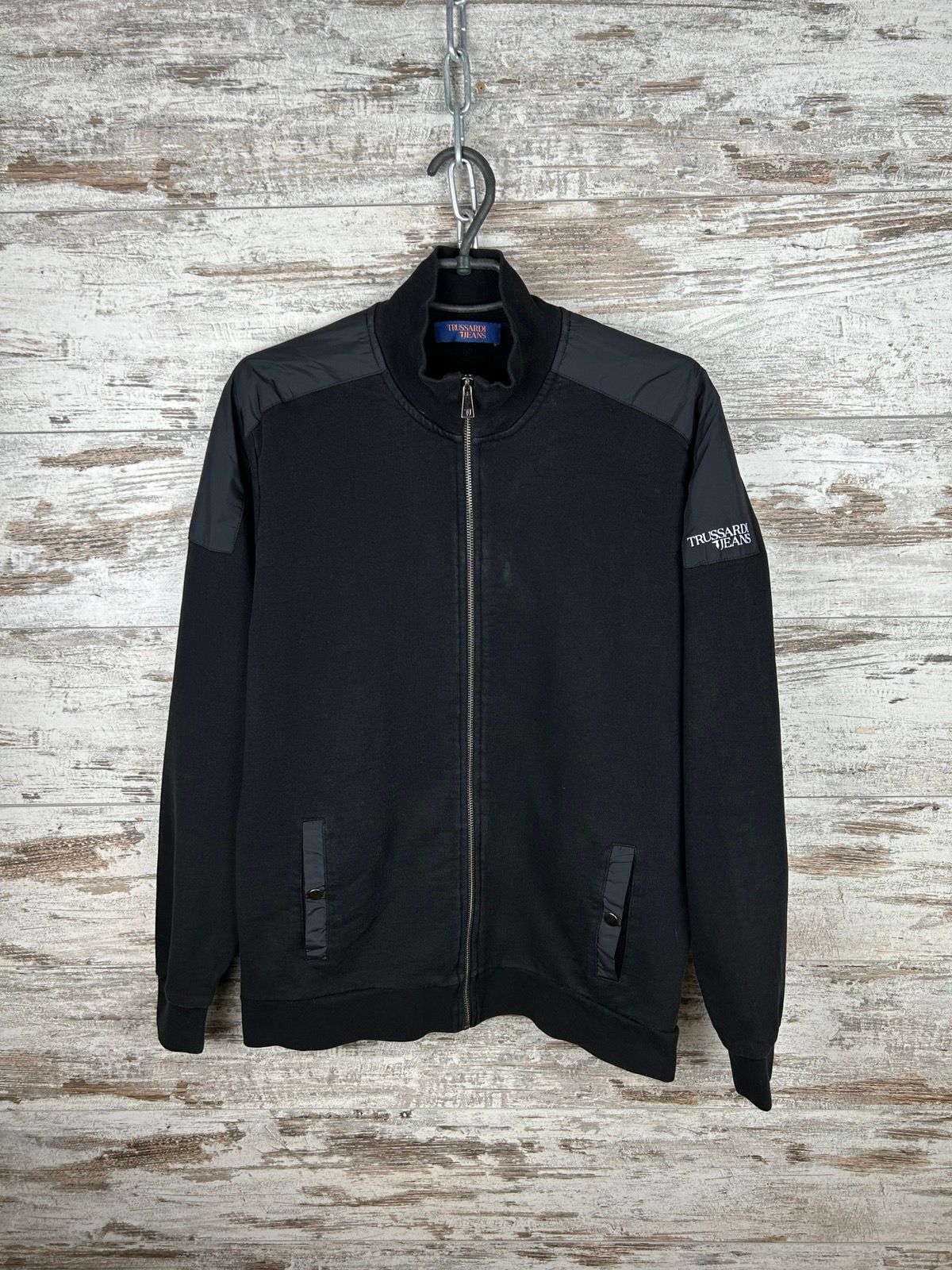 Pre-owned Trussardi Mens  Jeans Zip Up Sweatshirt Size L Luxury Jacket In Black