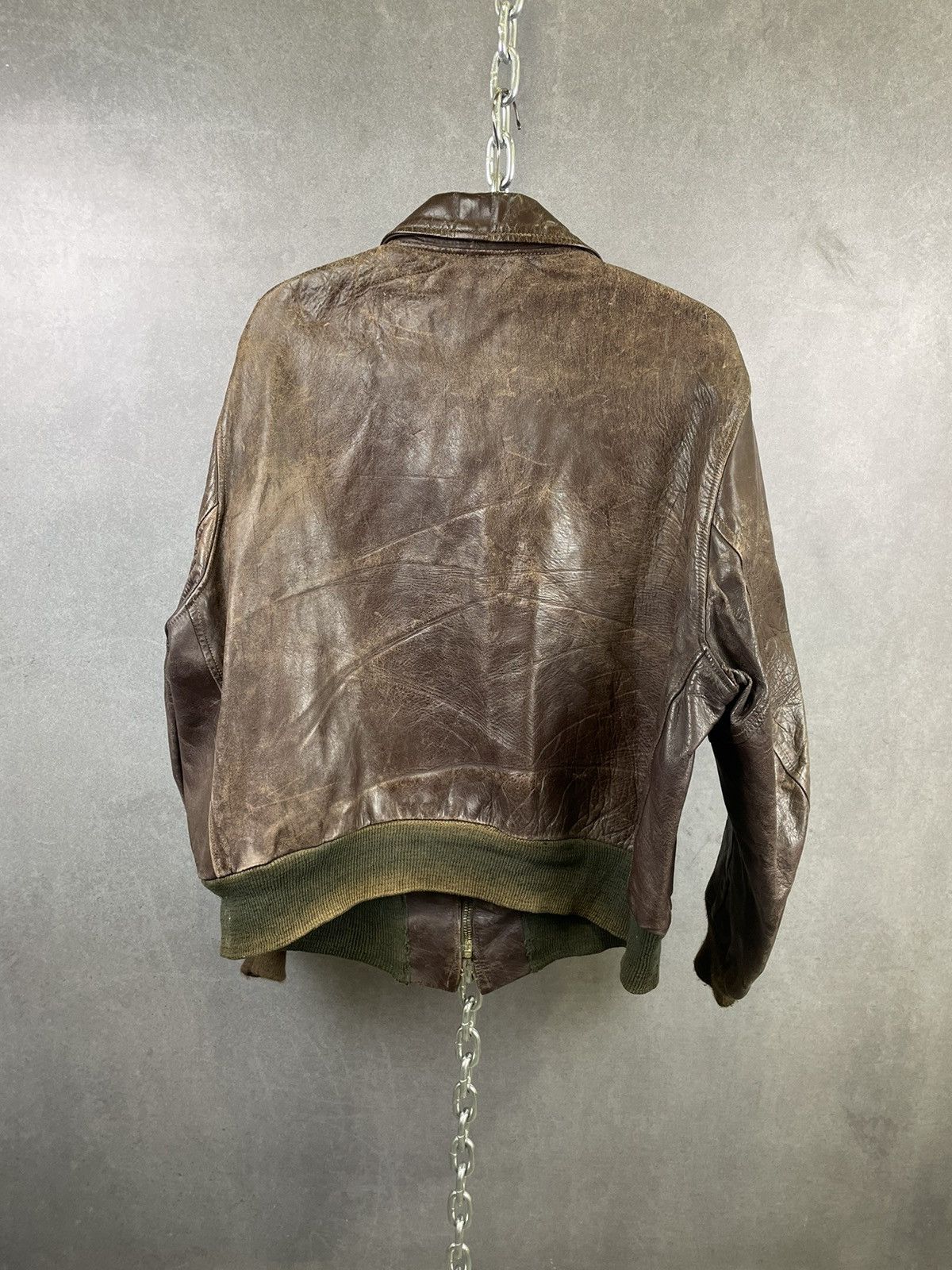 40s 50s Distressed Brown Leather Bomber Jacker