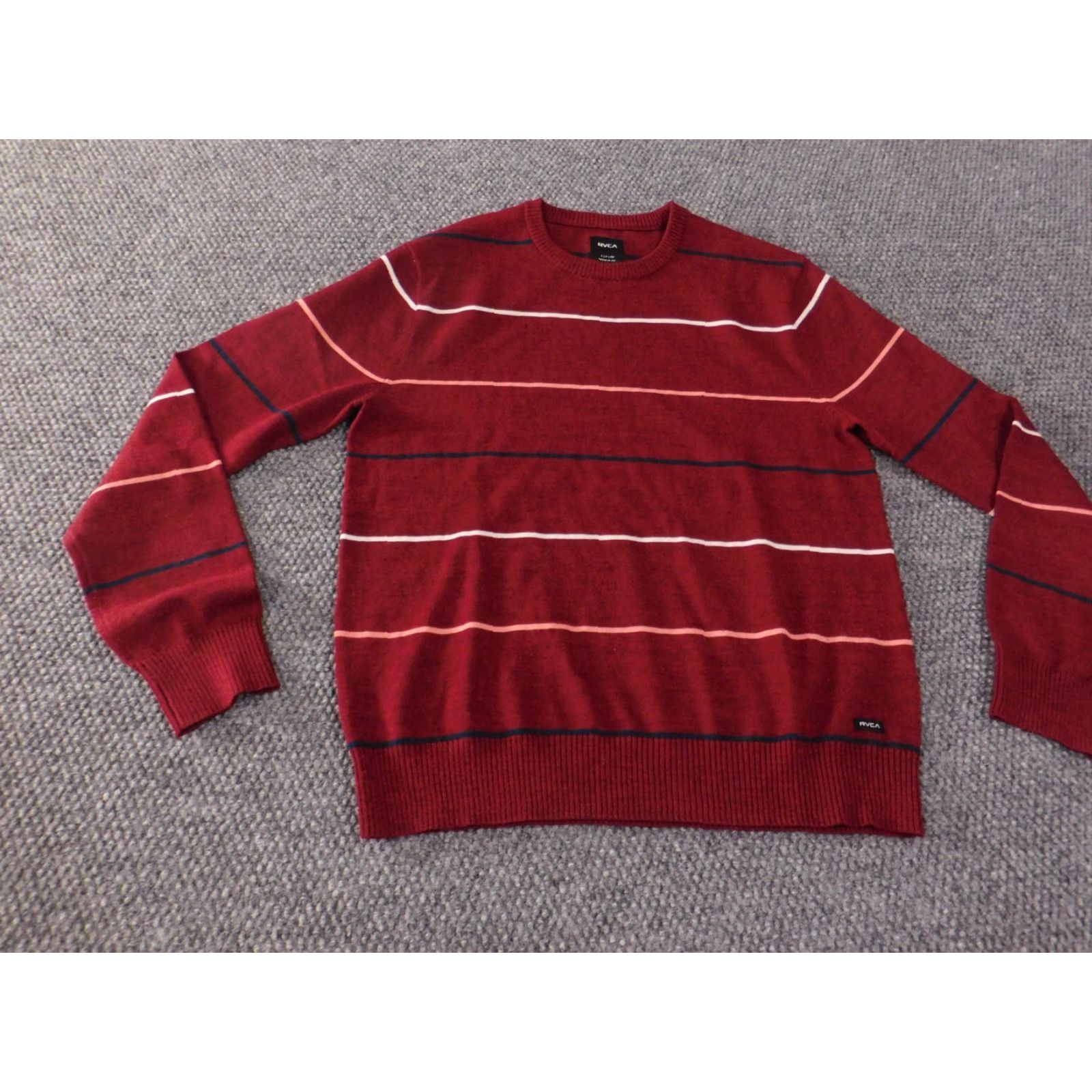 RVCA RVCA Mens Sweater Long Sleeve Crew Neck Red Knit Pullover Striped Cotton Logo Open-Knit Basic Regular Size S Mens Size US S / EU 44-46 / 1 - 2 Thumbnail