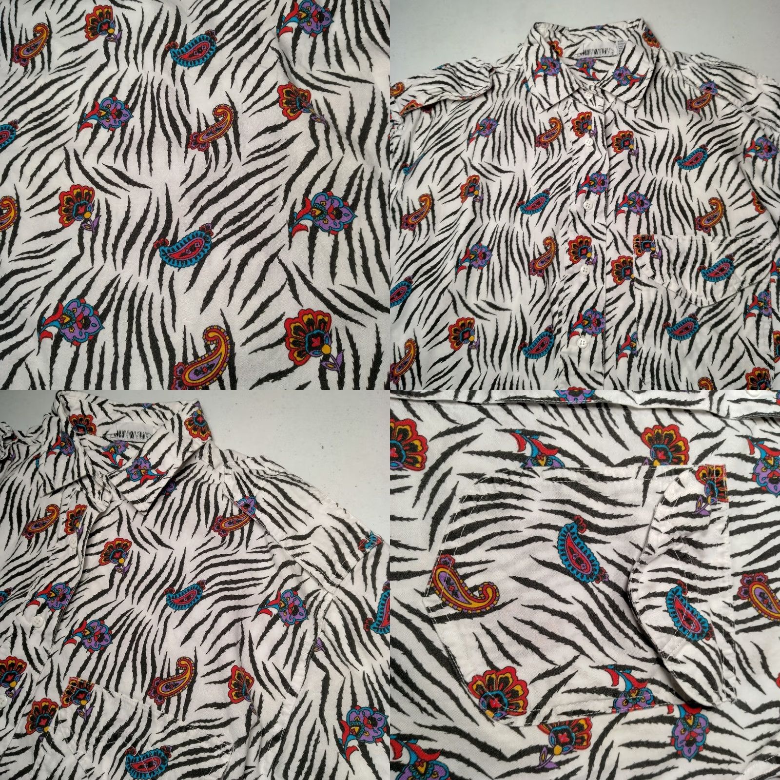 Vintage VINTAGE Khazana Shirt Women Medium Zebra Print Paisley Safari Short Slv Button-Up Collared Cotton Woven 80s 90s Vintage Size M / US 6-8 / IT 42-44 - 8 Thumbnail