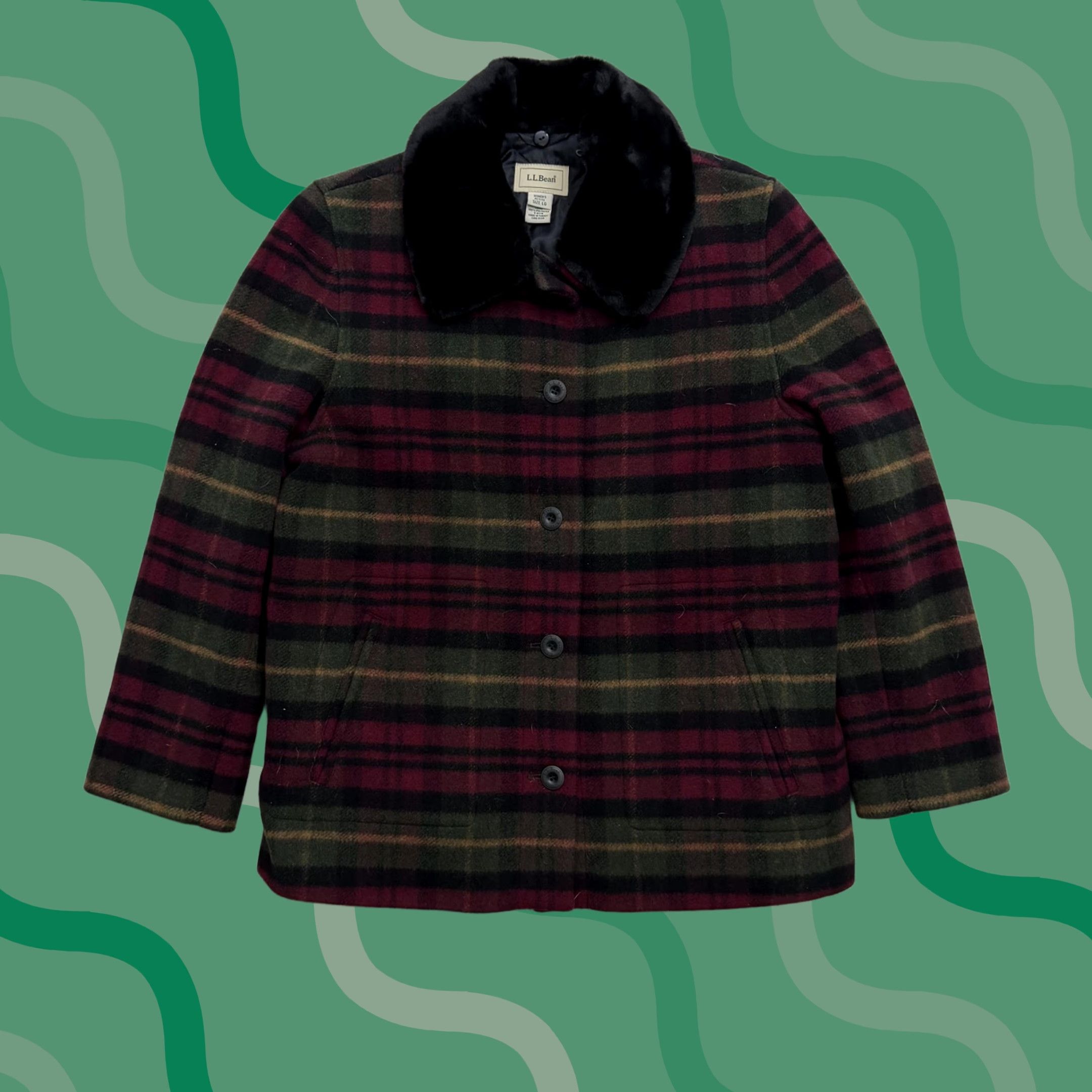 Vintage VINTAGE LL Bean Coat Jacket Womens Large Petite Plaid Faux Fur Collar Quilted Lined Size L / US 10 / IT 46 - 1 Thumbnail