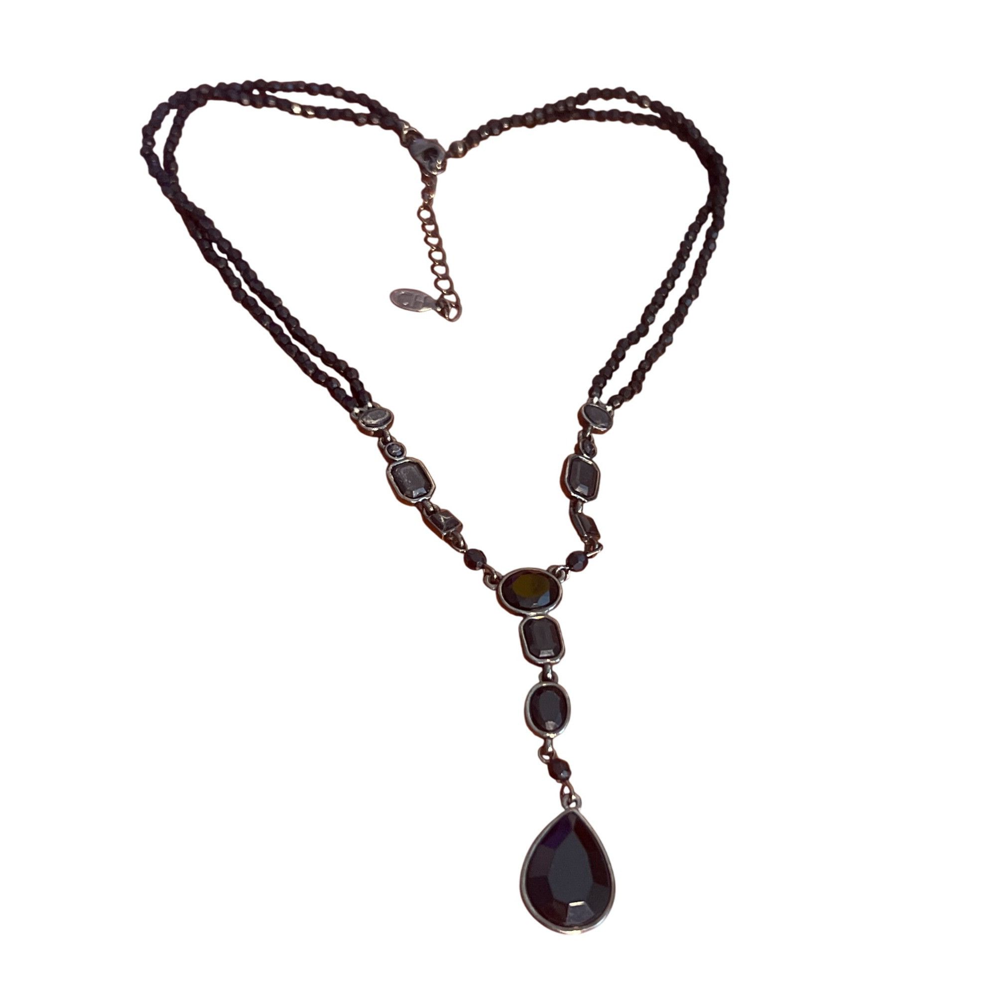 Chaps Chaps Black Y Necklace Teardrop Double Strand Rhinestones Go Size ONE SIZE - 1 Thumbnail