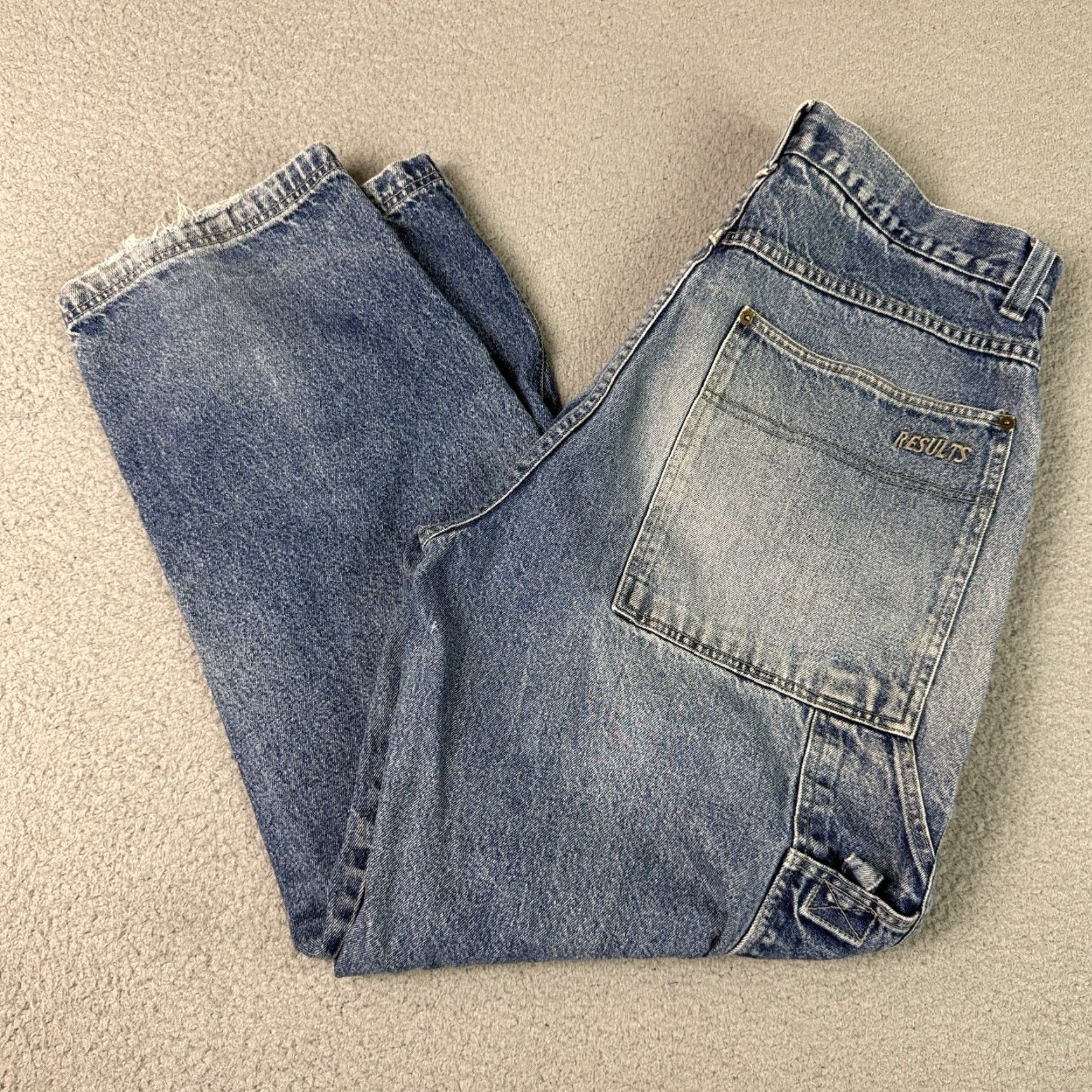Vintage VINTAGE Results Jeans Mens 34W 28in Inseam Wide-Leg 5-Pocket Denim Blue Grunge 90s Skater Cardholder Logo Zipper Button Hooked Rise Mid Size US 34 / EU 50 - 2 Thumbnail