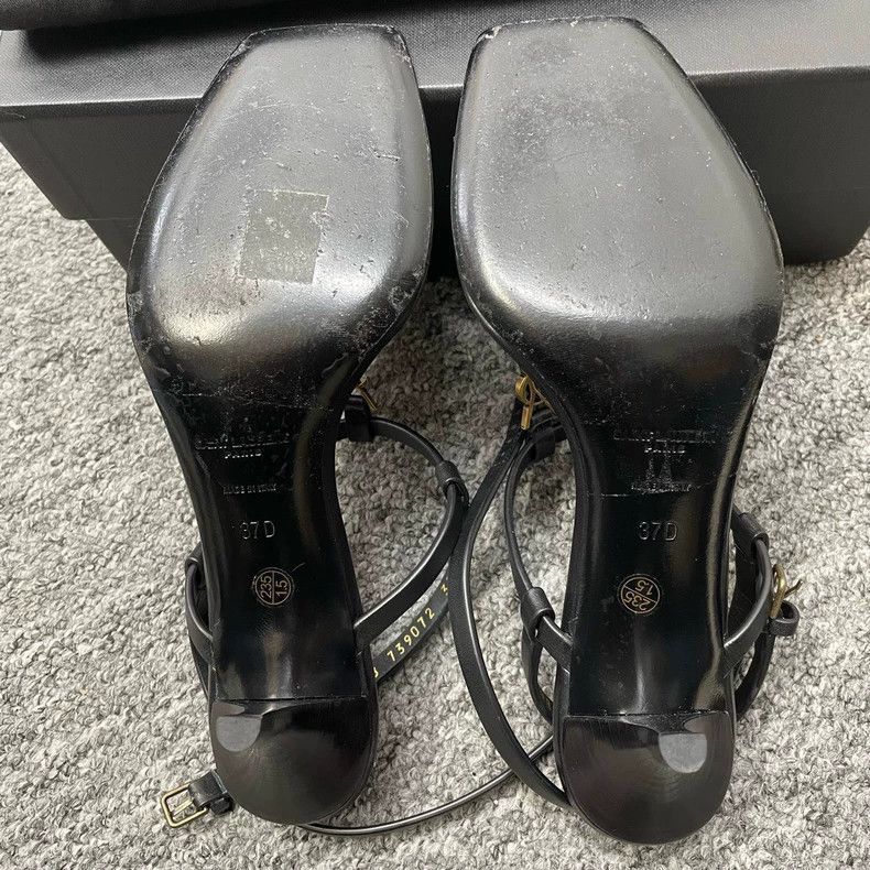 Yves Saint Laurent Saint Laurent Black Leather Block Heeled Sandals-2506 Size US 6 / IT 36 - 4 Thumbnail