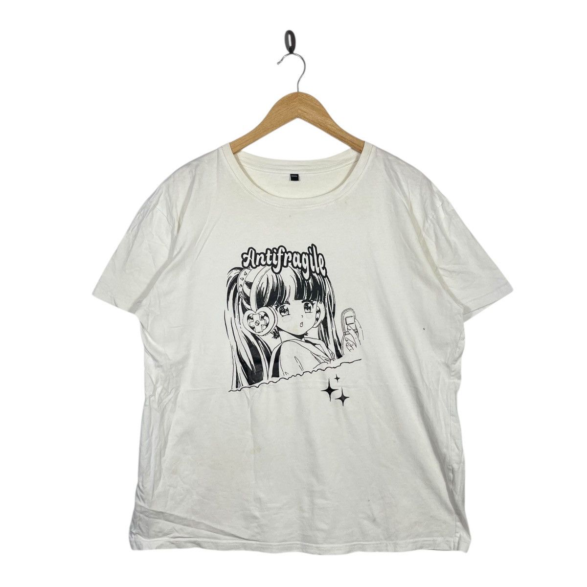 Vintage Antifragile Anime Girl Graphic T Shirt White Kawaii Manga Size 4XL / US 24-26 - 1 Thumbnail