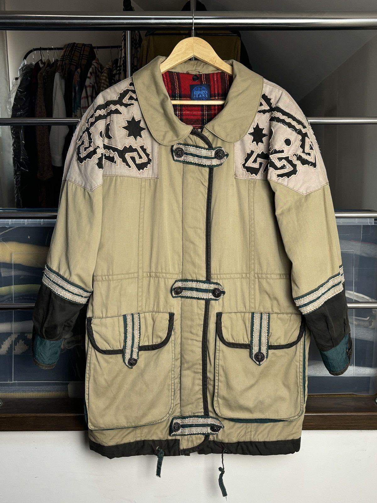 Vintage Kenzo Jeans 80s Coat Jacket Aztec Indian Vibe