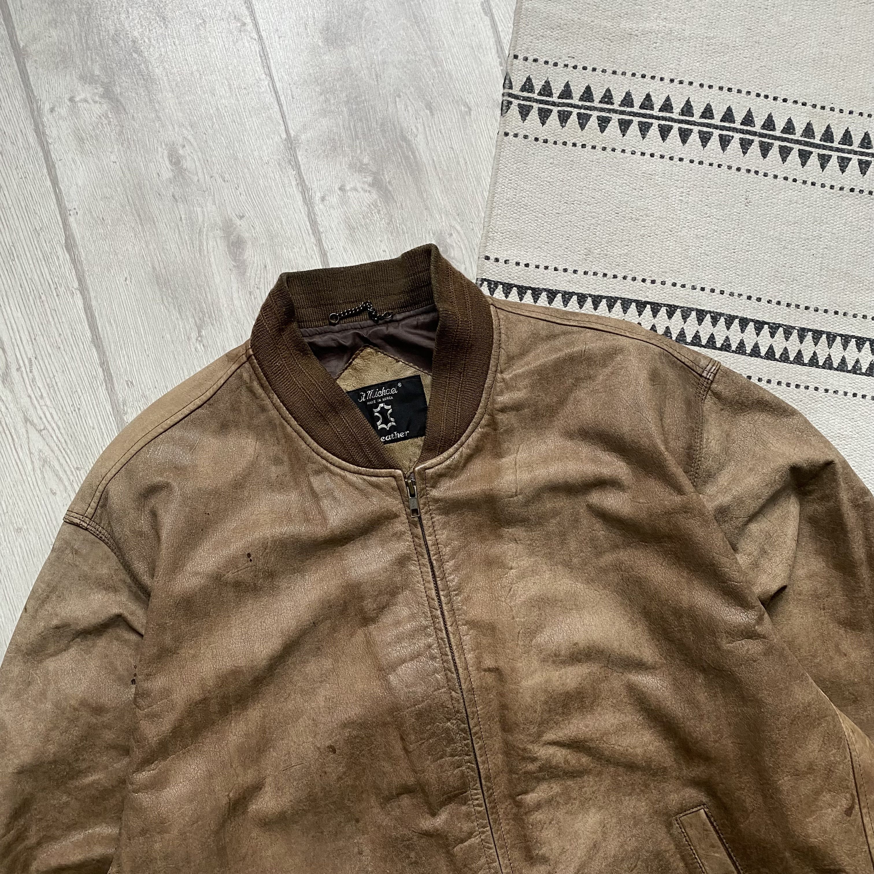 Genuine Leather Vintage 80-90s Faded Real leather bomber jacket Schott style Size US XL / EU 56 / 4 - 2 Thumbnail