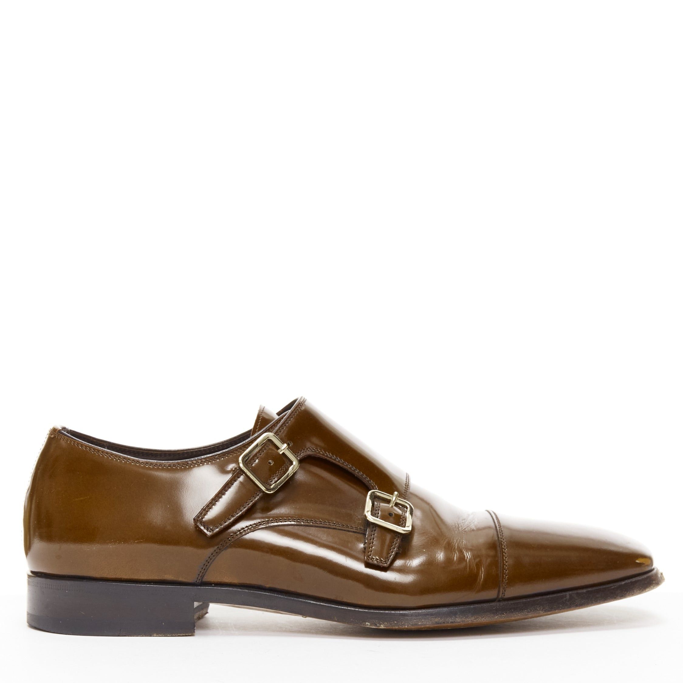image of Tom Ford Spazzolato Brown Leather Buckles Monk Strap Loafers Uk7 Eu41, Men's (Size 8)