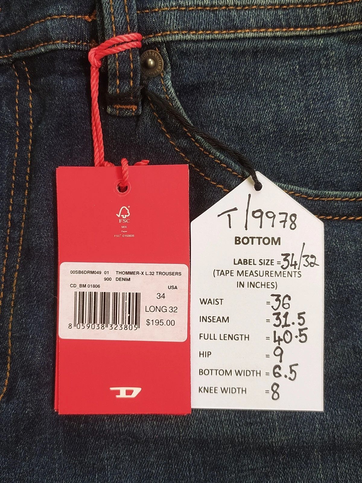 Diesel Diesel THOMMER-X-RM049 Men's Jean T 9978 Size US 34 / EU 50 - 4 Thumbnail