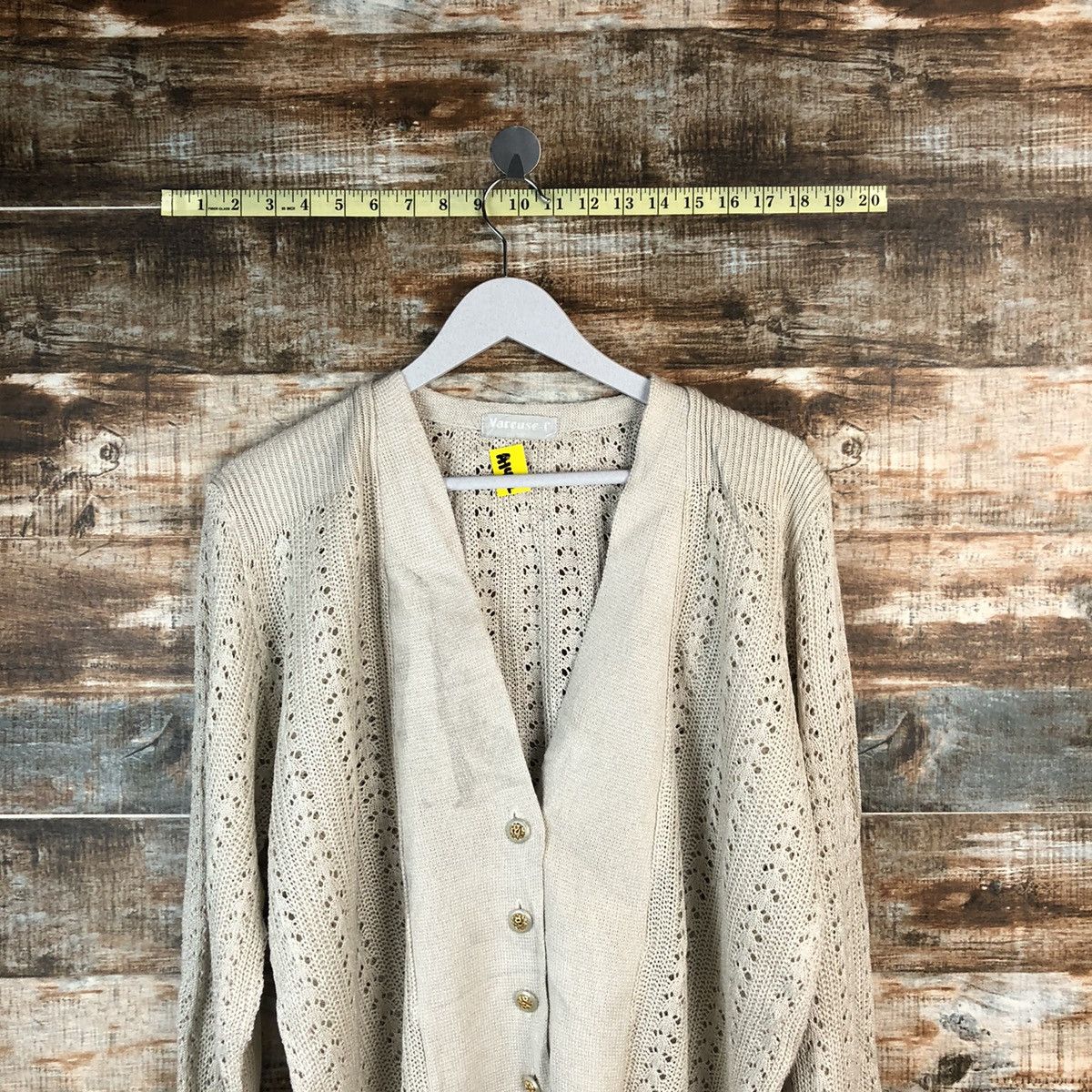 Japanese Brand Vareuse Brown Cardigan crochet Knitwear #A1472 Size L / US 10 / IT 46 - 2 Thumbnail