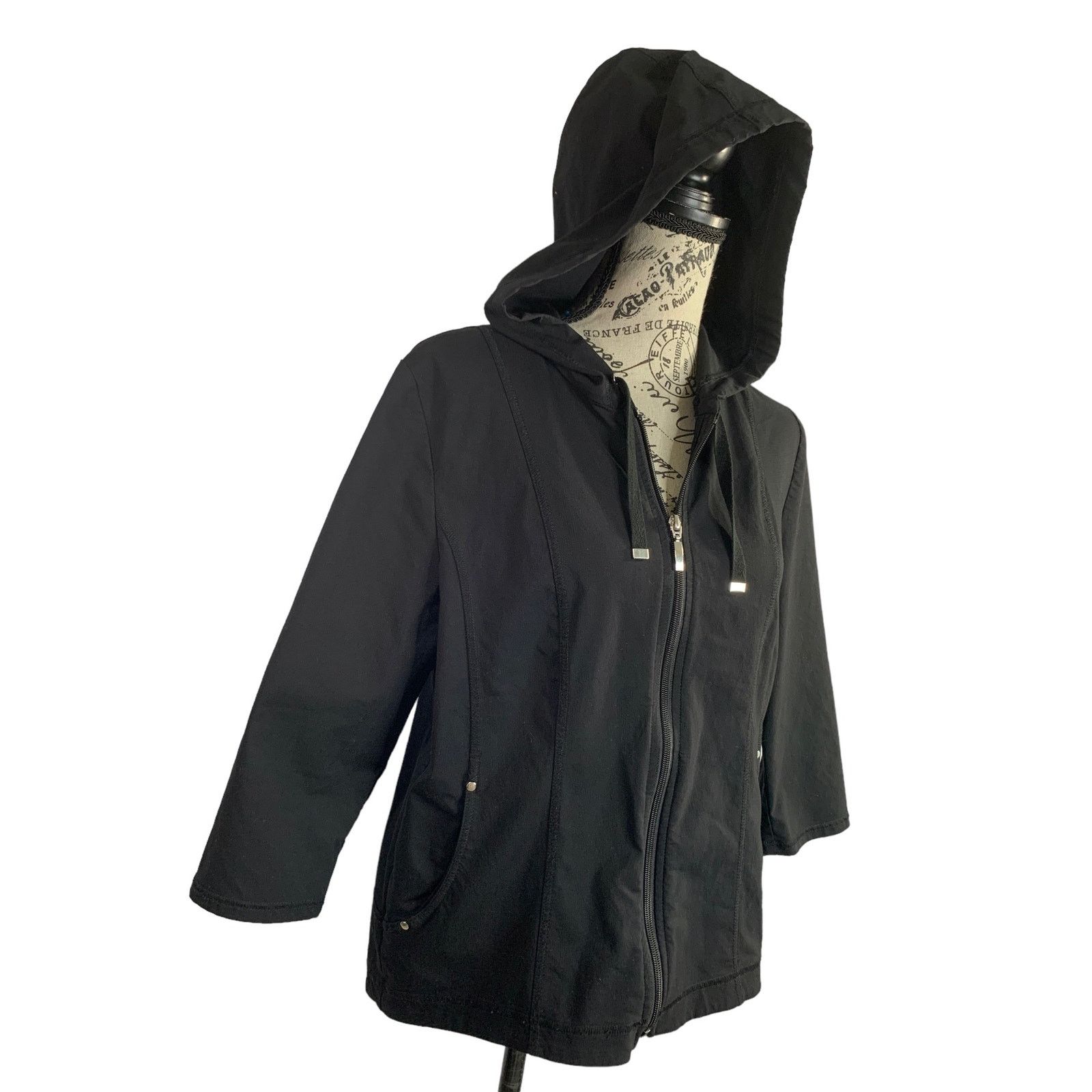 Chicos Chico's Hooded Jacket Black 3/4 Sleeves Full Zip Women Small Size S / US 4 / IT 40 - 10 Thumbnail
