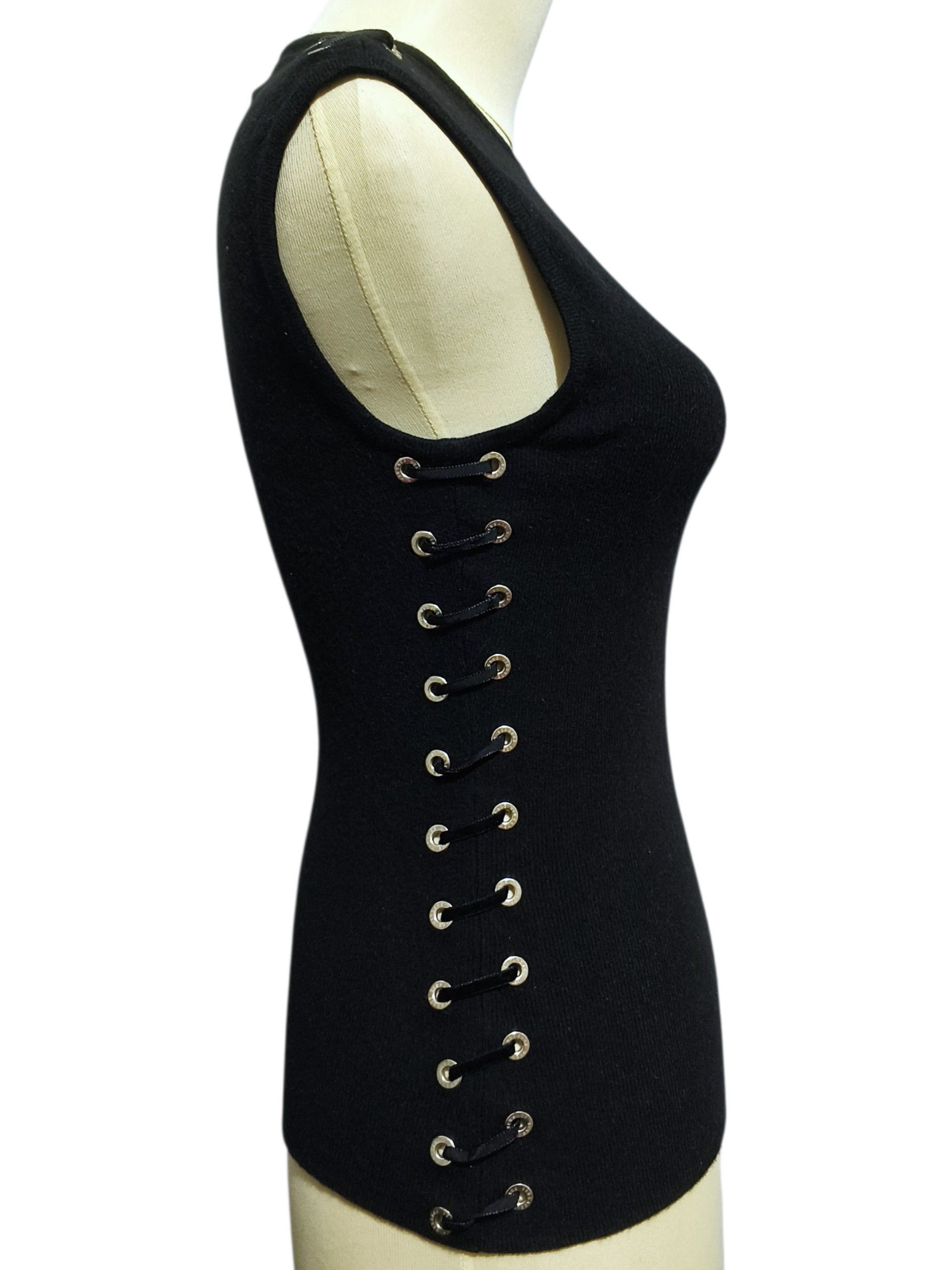 Versace Y2K Versace Gothic Luxury Sleeveless Knit Top Black Size XS / US 0-2 / IT 36-38 - 4 Thumbnail