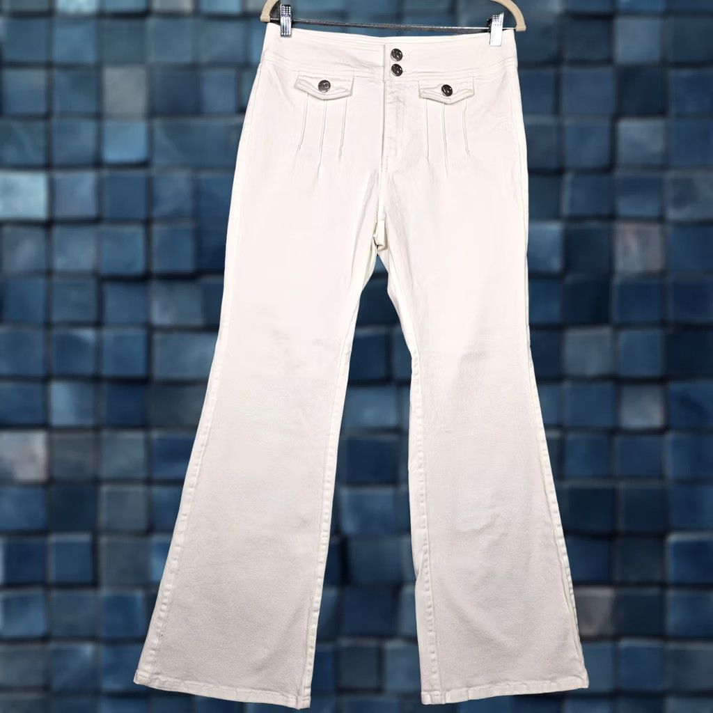 Vintage Victor Glemaud Women's Jeans Size 8 Mid Rise Flared Button Front Denim White, 5-Pocket, Stretch Size 30" / US 8 / IT 44 - 1 Thumbnail