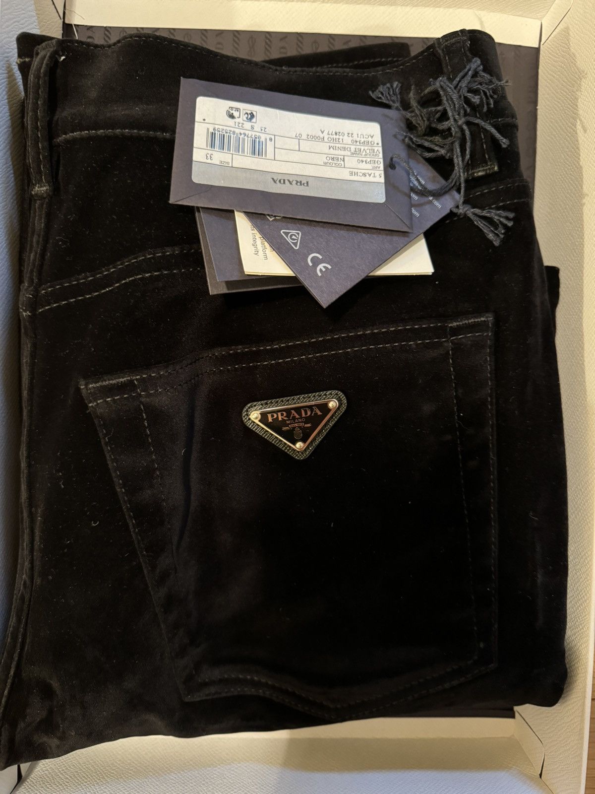 Prada Prada 5-Pocket Black Velvet Denim Jean Pants Size US 33 - 6 Thumbnail