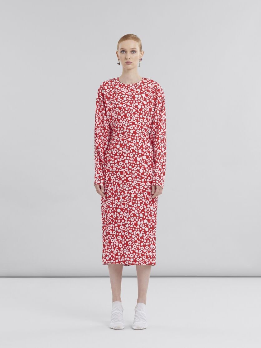 Marni o1f1d3z0326 Floral-Print Midi Dress in White/Red Size XL / US 12-14 / IT 48-50 - 2 Thumbnail