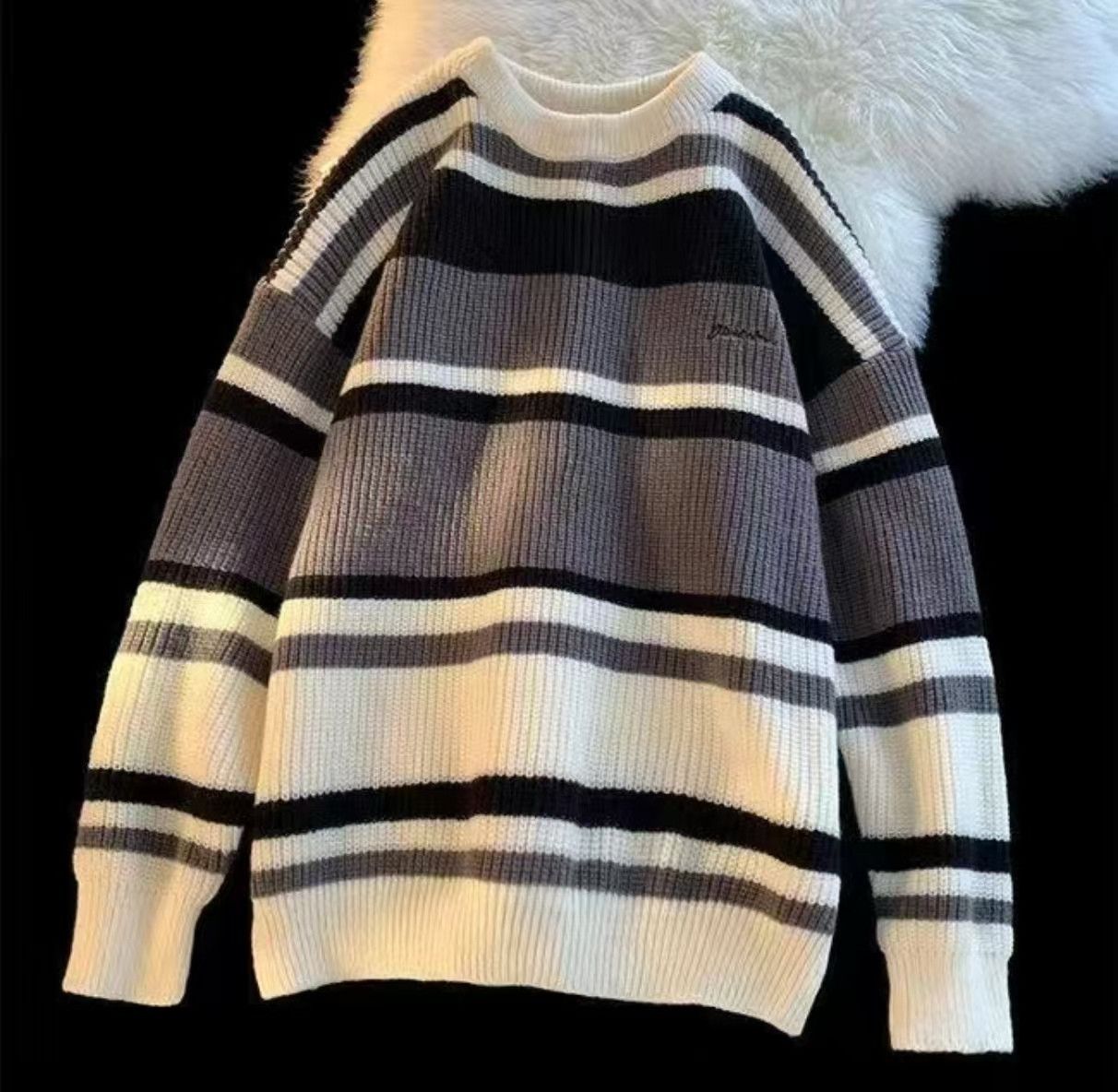 Japanese Brand Black casual retro striped knitted sweater y2k Size US M / EU 48-50 / 2 - 1 Thumbnail