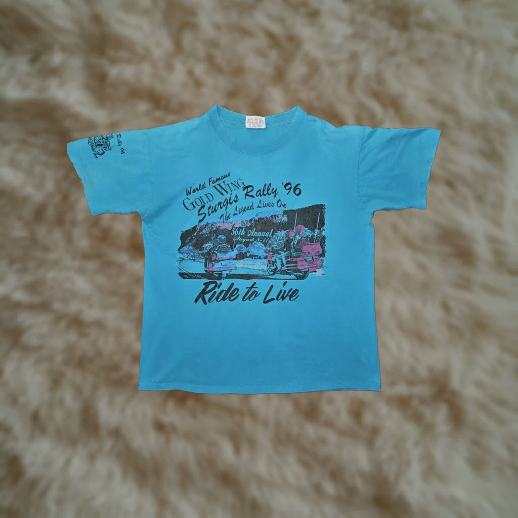 Goldwin VINTAGE Sturgis T-Shirt Large 1990s Blue Graphic Print Short Sleeve Crew Neck Men's Regular Cotton Double-Sided Size US L / EU 52-54 / 3 - 1 Thumbnail