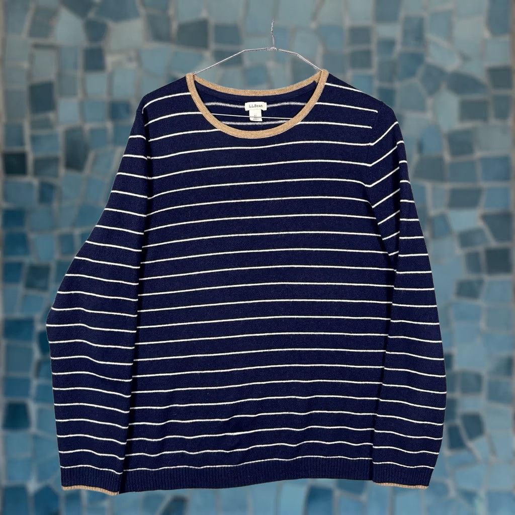 Vintage LL Bean Cashmere Sweater Women's XL Pullover Knit Classic Crewneck Stripe 515166 Size XL / US 12-14 / IT 48-50 - 1 Thumbnail