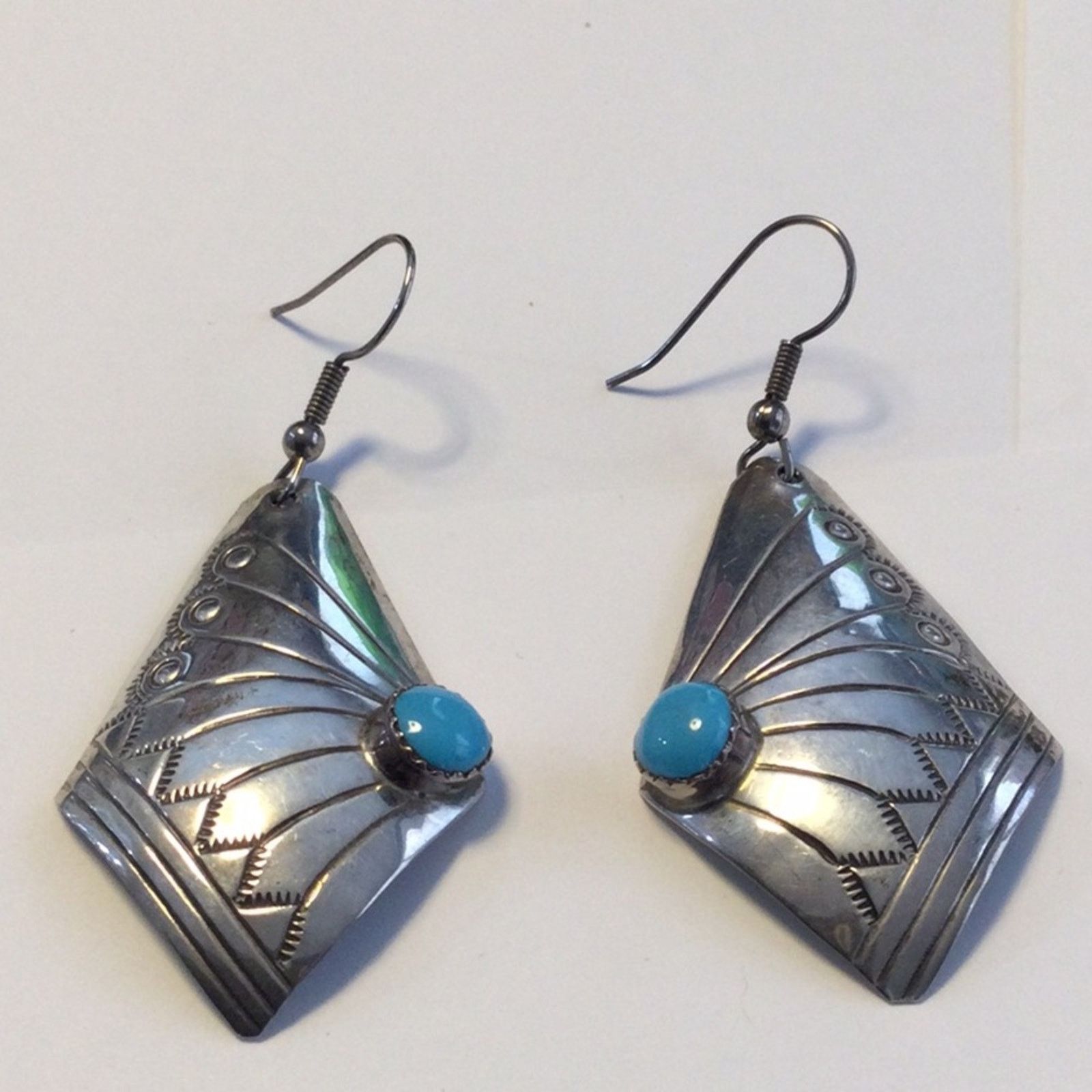 Other Silver & Turquoise Art Deco Fan Dangle Vintage Earrings Size ONE SIZE - 5 Thumbnail
